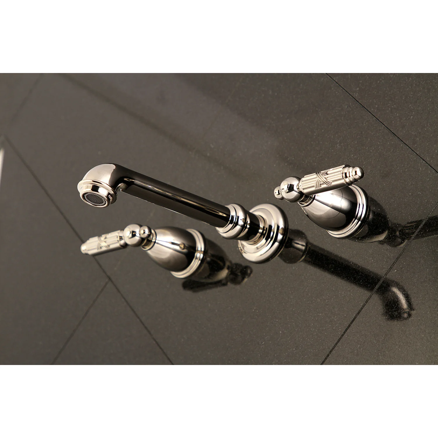 Kingston Tulare KS7126GL - Georgian Double-Handle 3-Hole Wall Mount Bathroom Faucet, Polished Nickel - Image 6