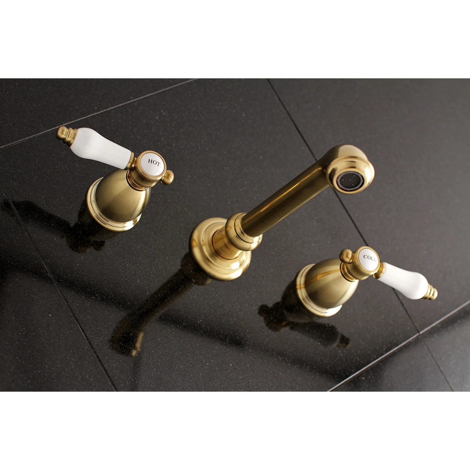 Kingston Tulare KS7127BPL - Bel-Air Double-Handle 3-Hole Wall Mount Bathroom Faucet, Brushed Brass - Image 2
