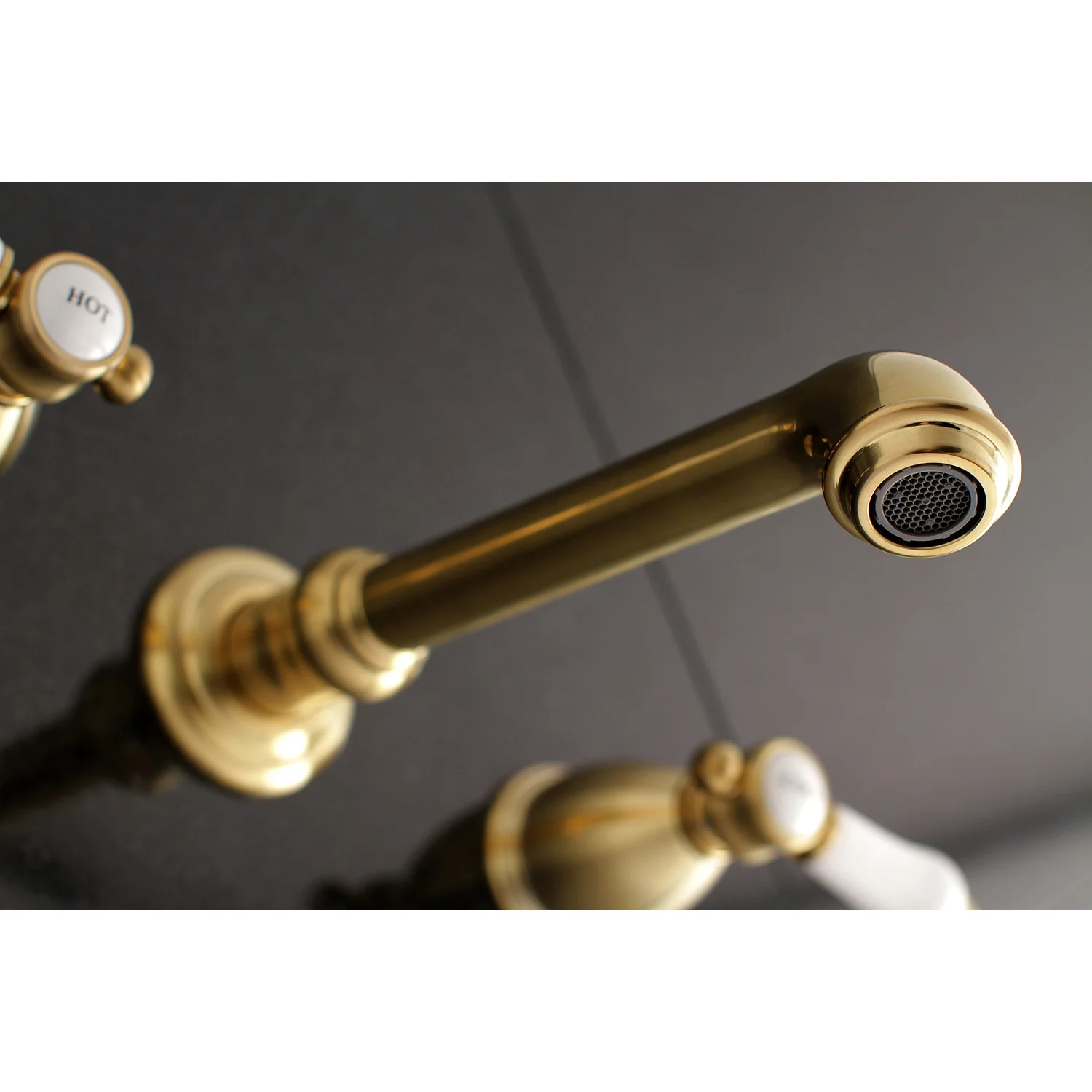 Kingston Tulare KS7127BPL - Bel-Air Double-Handle 3-Hole Wall Mount Bathroom Faucet, Brushed Brass - Image 4