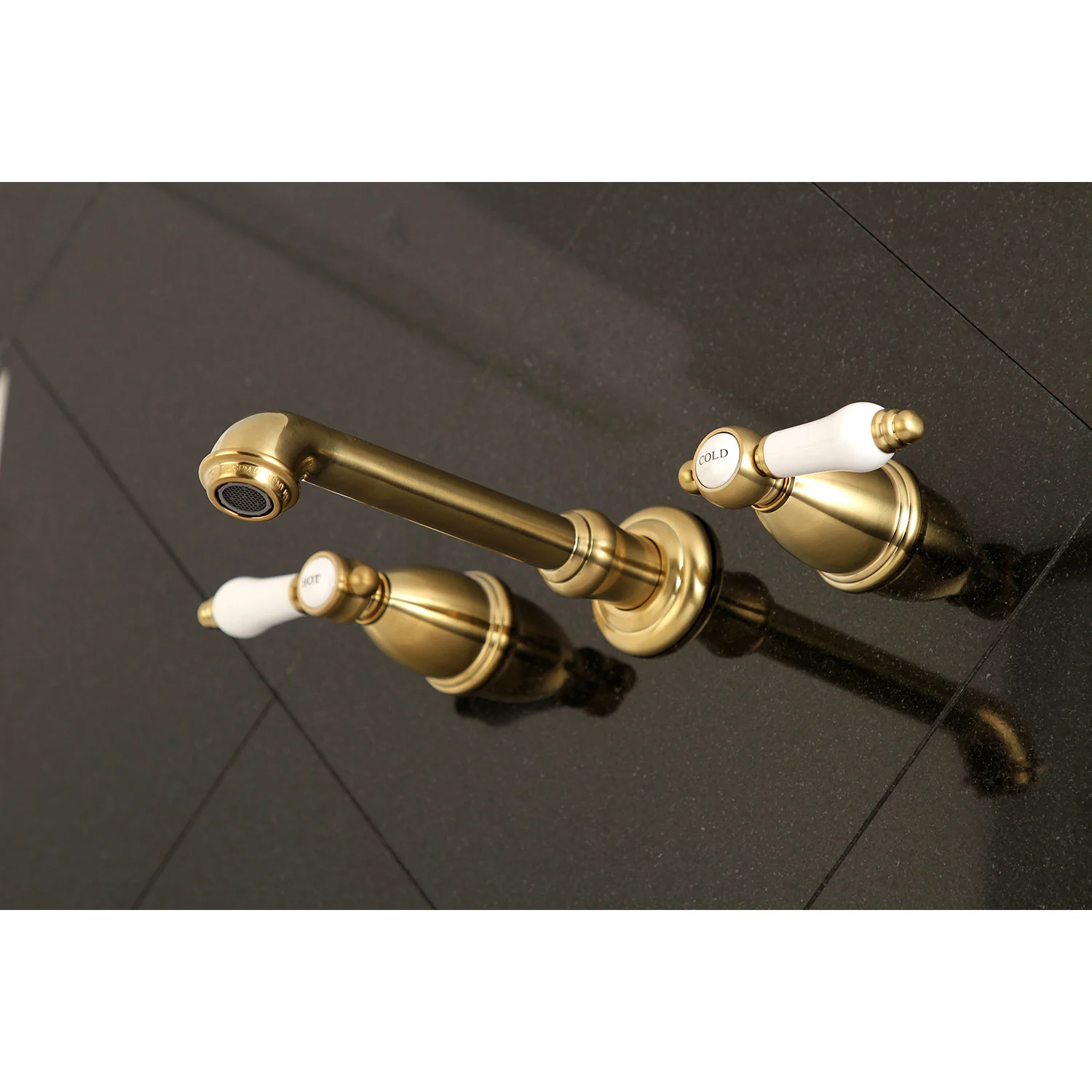 Kingston Tulare KS7127BPL - Bel-Air Double-Handle 3-Hole Wall Mount Bathroom Faucet, Brushed Brass - Image 7