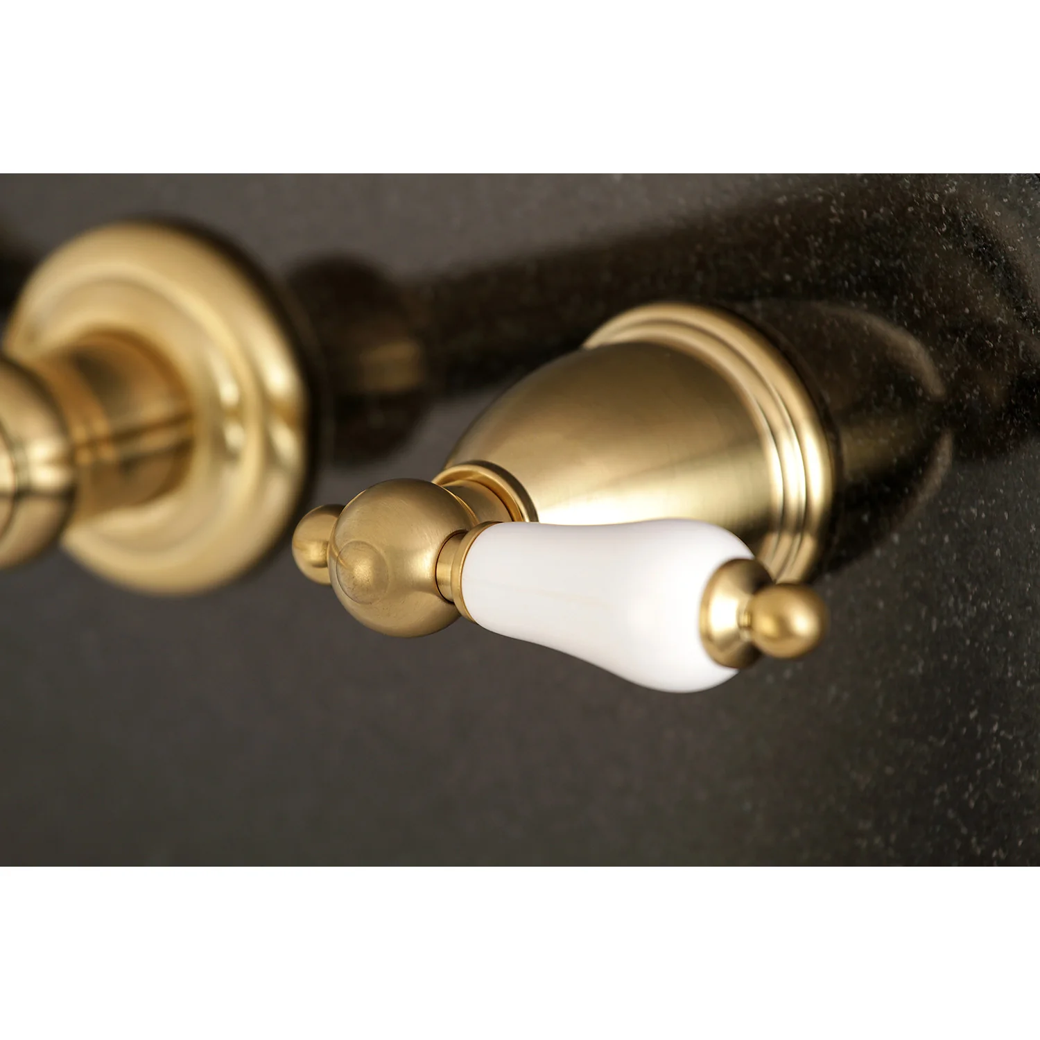 Kingston Tulare KS7127PL - English Country Double-Handle 3-Hole Wall Mount Bathroom Faucet, Brushed Brass - Image 3