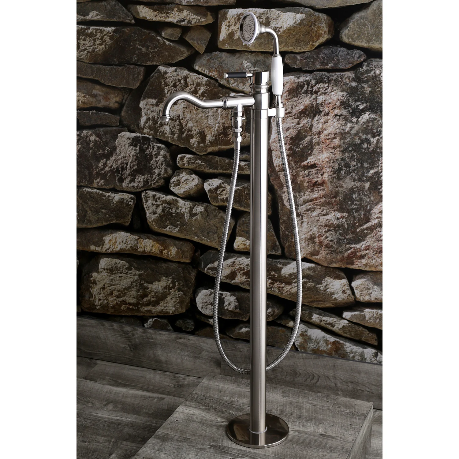 Kingston Sona KS7138DKL - Kaiser Single-Handle 1-Hole Freestanding Tub Faucet with Hand Shower, Brushed Nickel - Image 2