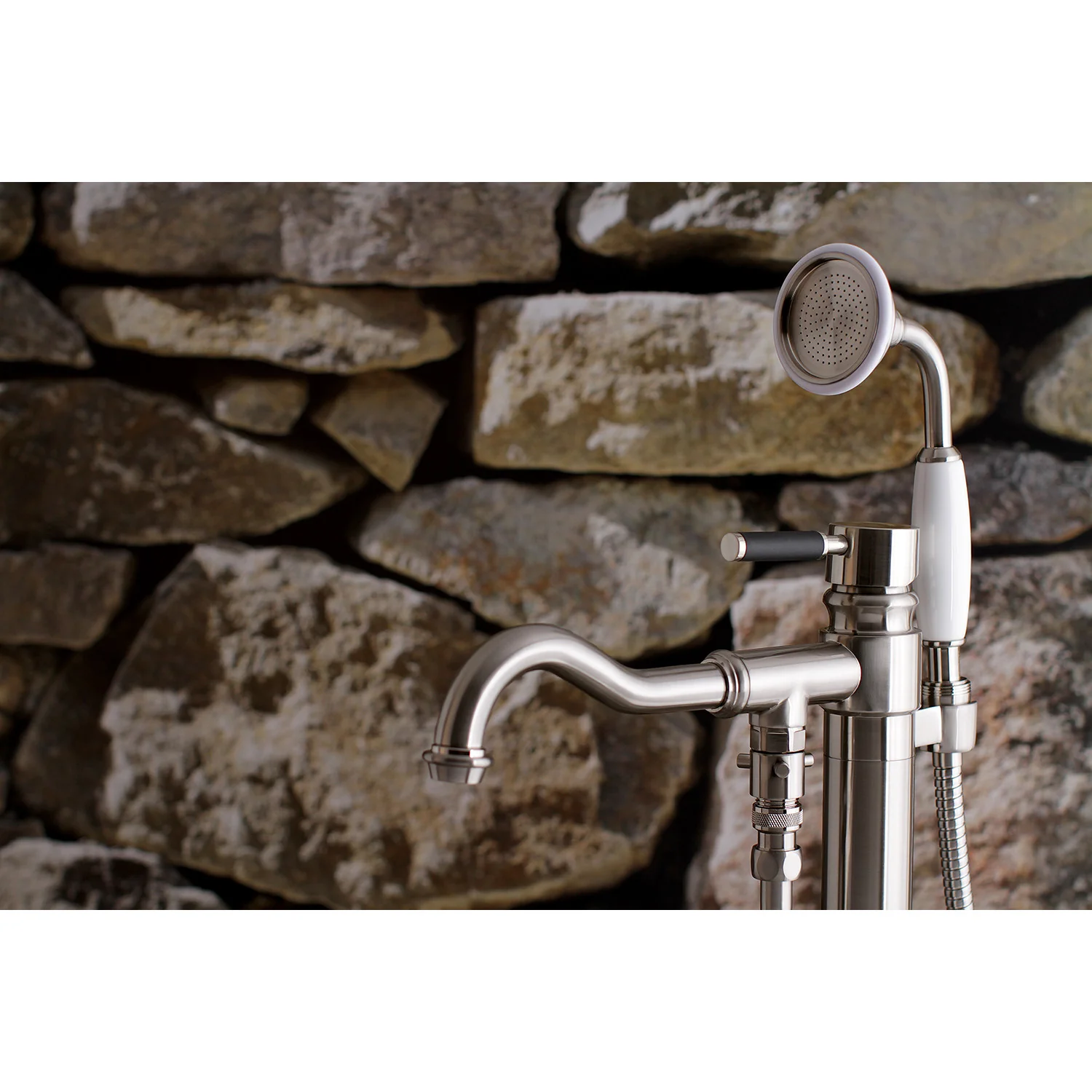 Kingston Sona KS7138DKL - Kaiser Single-Handle 1-Hole Freestanding Tub Faucet with Hand Shower, Brushed Nickel - Image 3