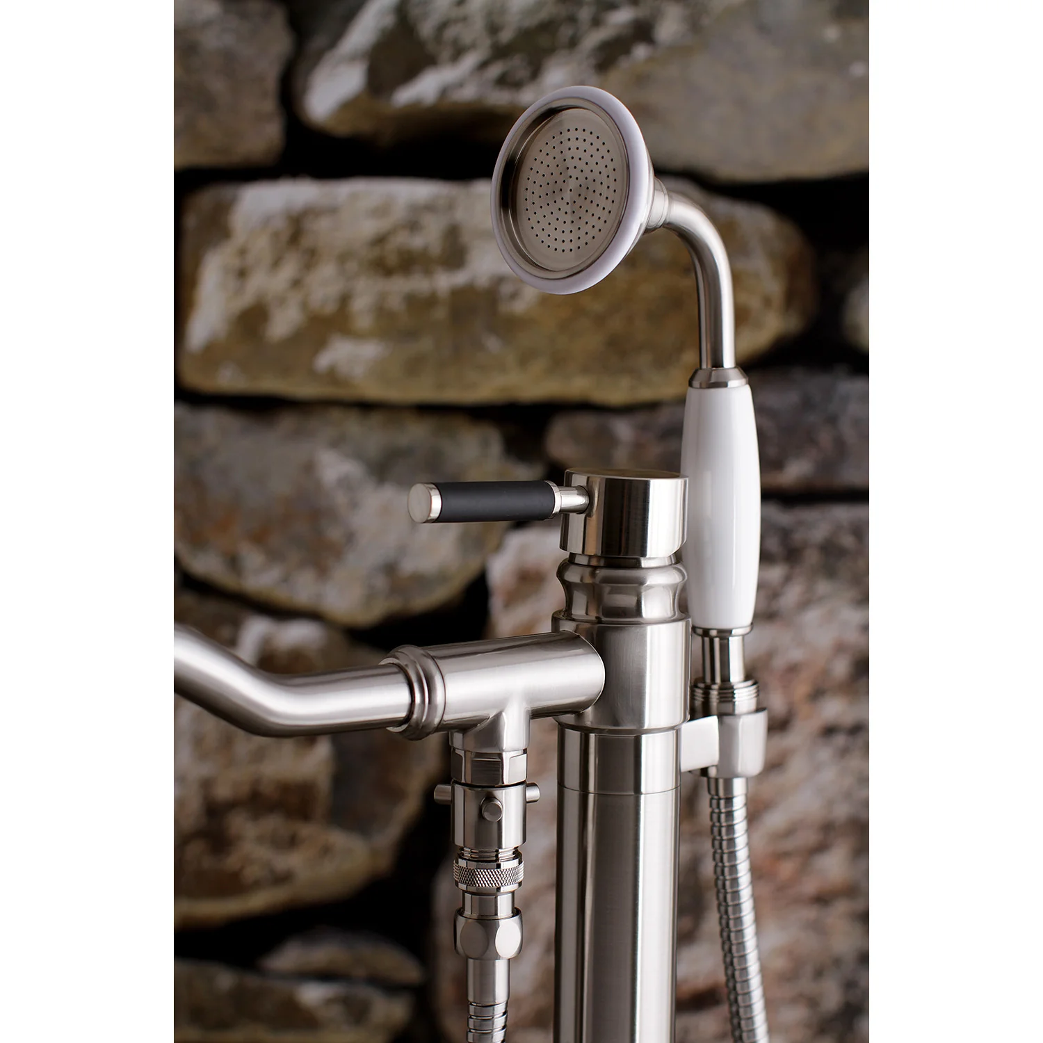 Kingston Sona KS7138DKL - Kaiser Single-Handle 1-Hole Freestanding Tub Faucet with Hand Shower, Brushed Nickel - Image 4