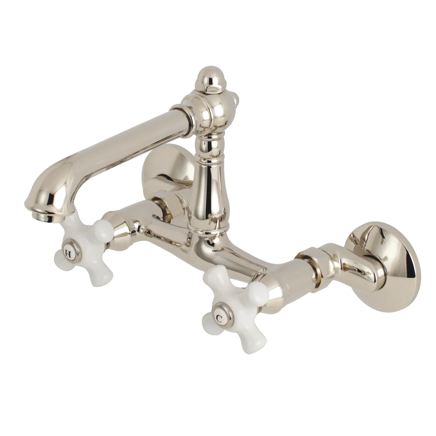 Kingston Tulare KS7226PX - English Country Two-Handle 2-Hole Wall Mount Bridge Kitchen Faucet, Polished Nickel