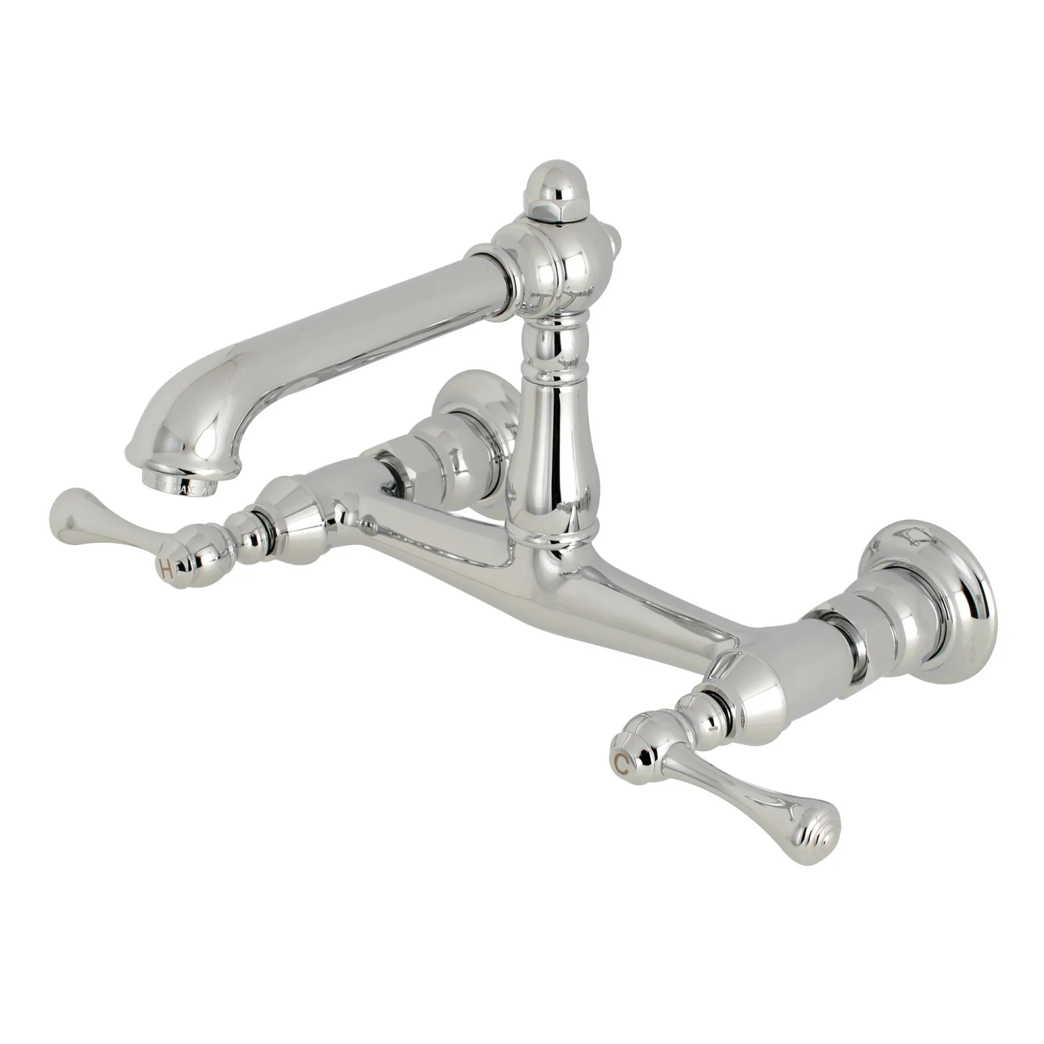 Kingston Heirloom KS7241BL - English Country Double-Handle 2-Hole Wall Mount Bathroom Faucet, Polished Chrome