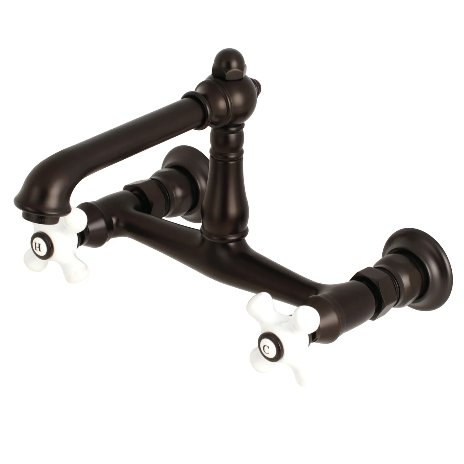 Kingston Heirloom KS7245PX - English Country Double-Handle 2-Hole Wall Mount Bathroom Faucet, Oil Rubbed Bronze