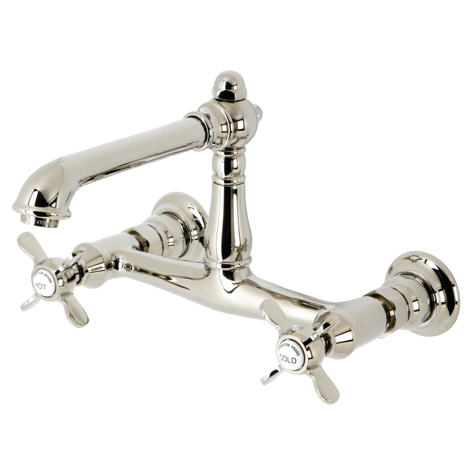 Kingston Heirloom KS7246BEX - Essex Double-Handle 2-Hole Wall Mount Bathroom Faucet, Polished Nickel