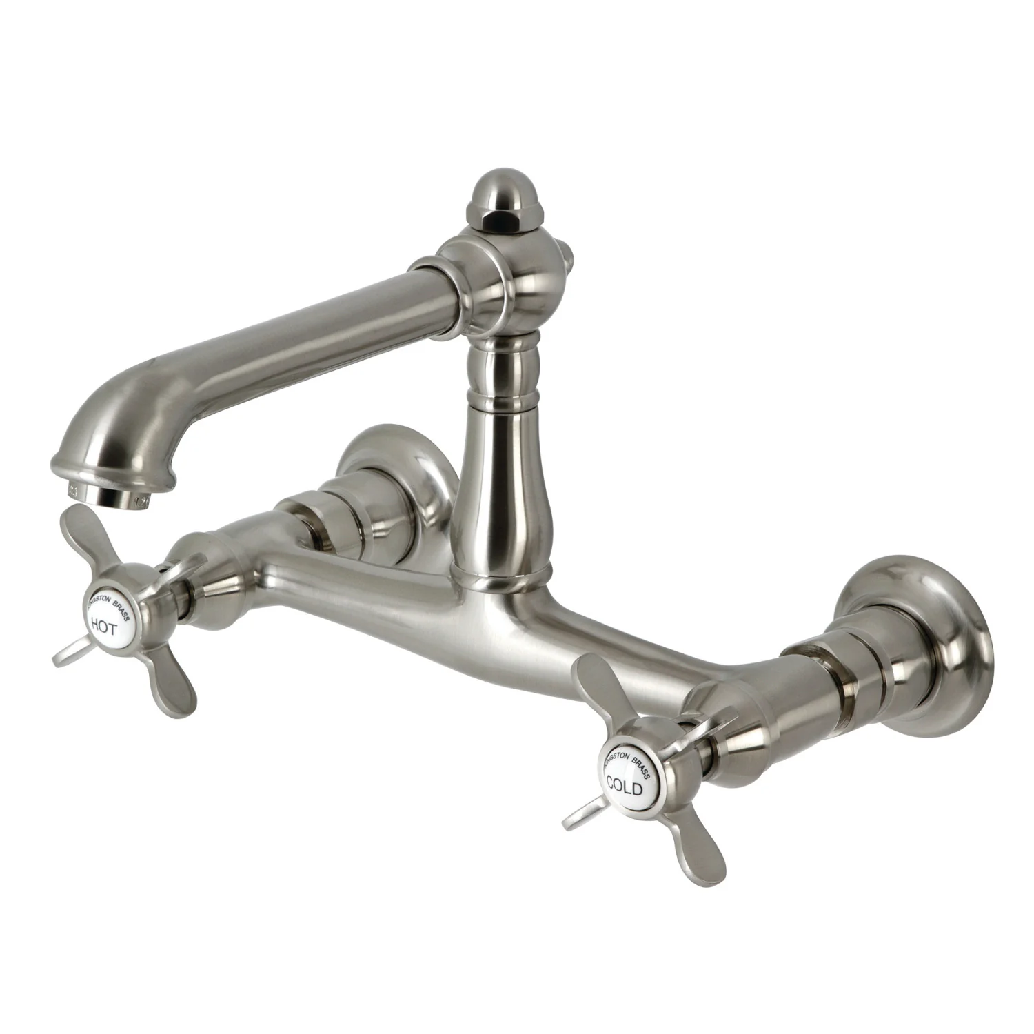 Kingston Heirloom KS7248BEX - Essex Double-Handle 2-Hole Wall Mount Bathroom Faucet, Brushed Nickel