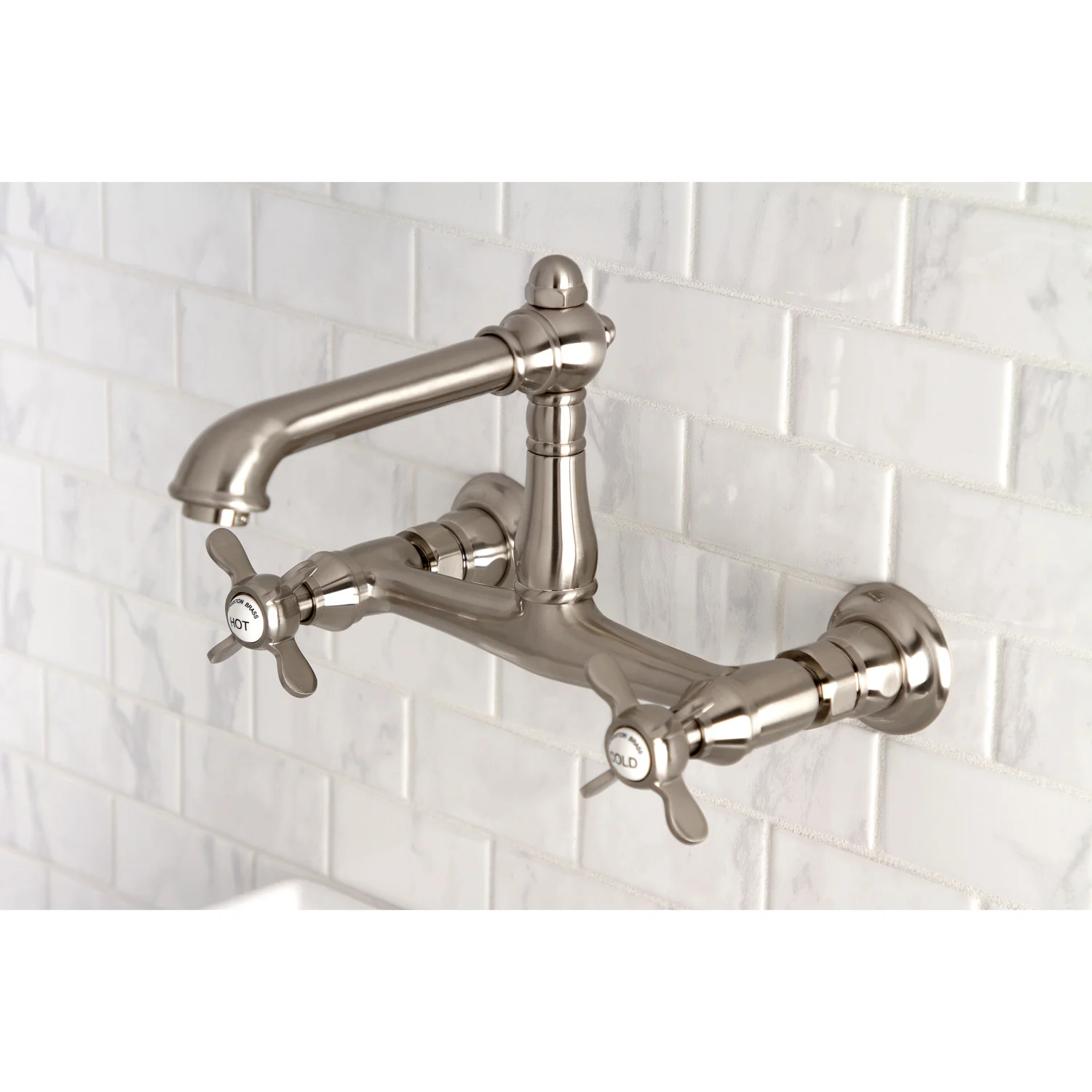 Kingston Heirloom KS7248BEX - Essex Double-Handle 2-Hole Wall Mount Bathroom Faucet, Brushed Nickel - Image 2