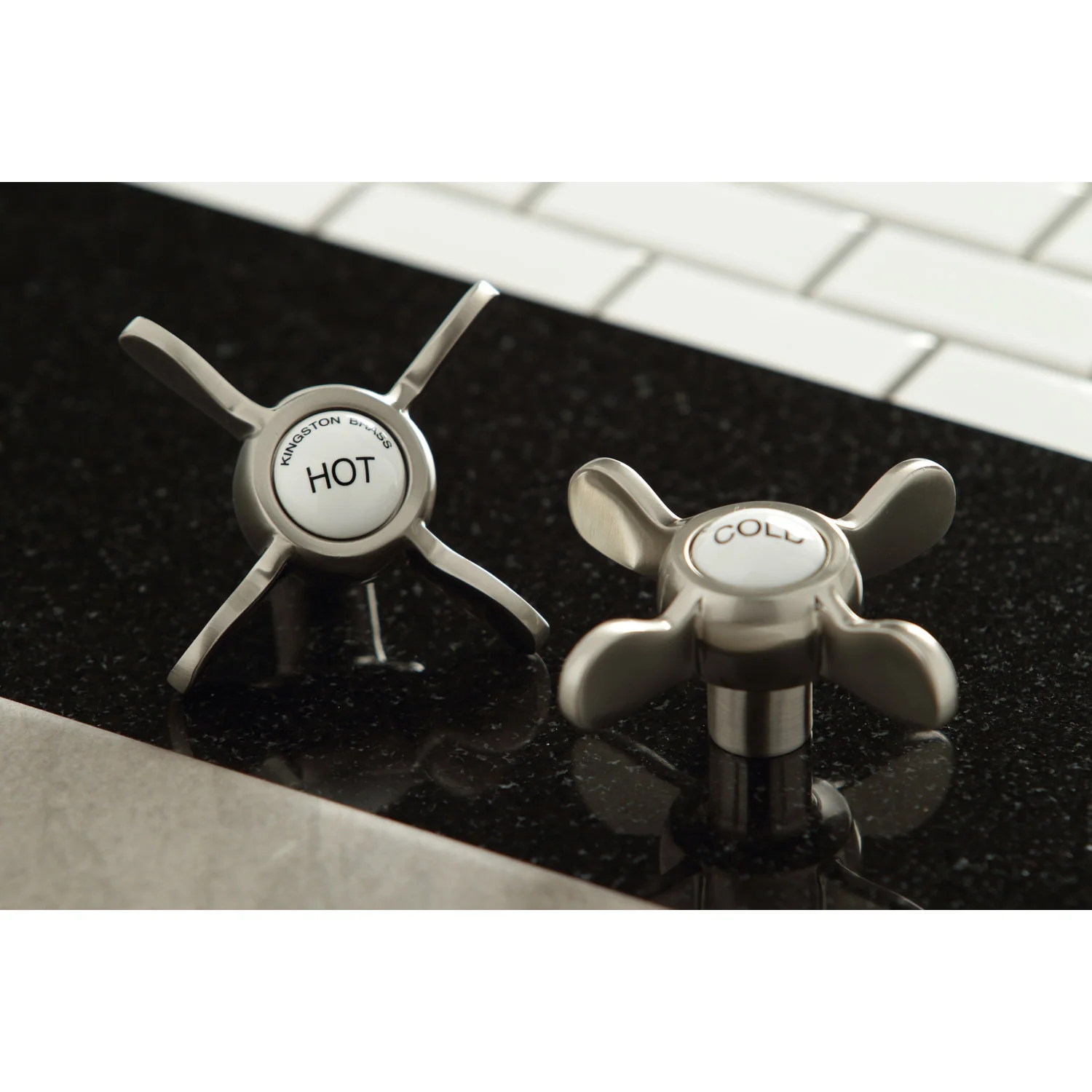 Kingston Heirloom KS7248BEX - Essex Double-Handle 2-Hole Wall Mount Bathroom Faucet, Brushed Nickel - Image 4