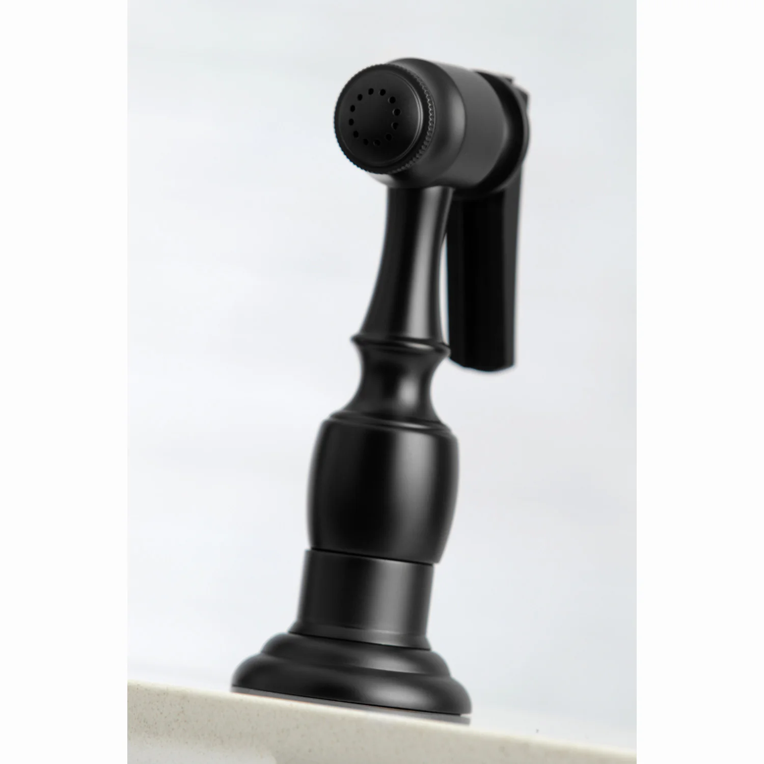 Kingston Tulare KS7270PLBS - English Country Two-Handle 4-Hole Deck Mount Bridge Kitchen Faucet with Brass Sprayer, Matte Black - Image 3