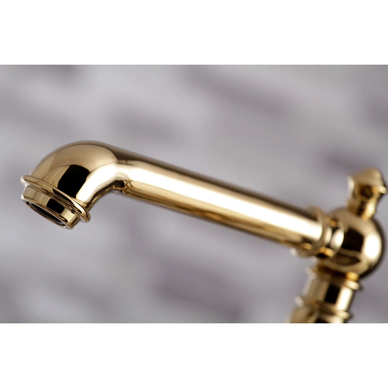 Kingston Tulare KS7272PKLBS - Duchess Two-Handle 4-Hole Deck Mount Bridge Kitchen Faucet with Brass Sprayer, Polished Brass - Image 4
