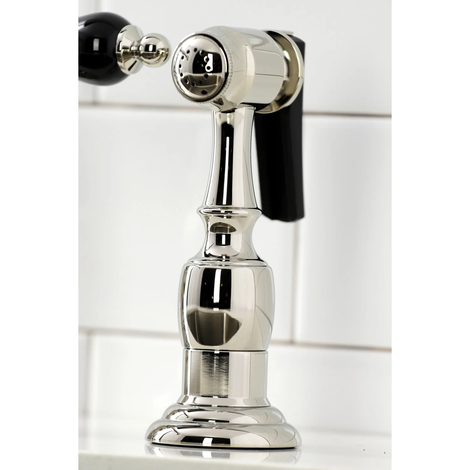 Kingston Tulare KS7276PKLBS - Duchess Two-Handle 4-Hole Deck Mount Bridge Kitchen Faucet with Brass Sprayer, Polished Nickel - Image 7