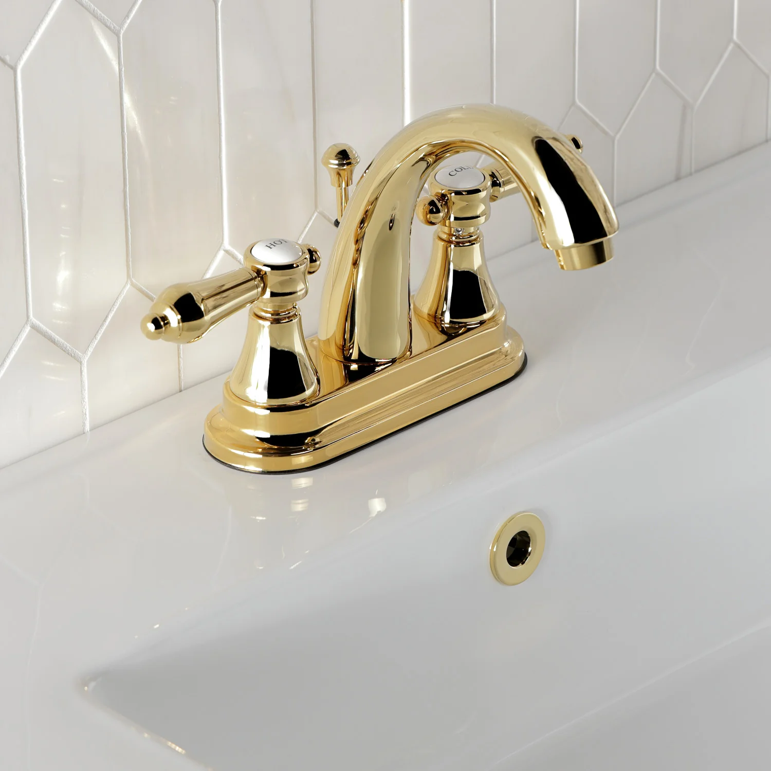 Kingston Heirloom KS7612BAL - Heirloom Double-Handle 3-Hole Deck Mount 4-Inch Centerset Bathroom Faucet with Brass Pop-Up, Polished Brass - Image 4