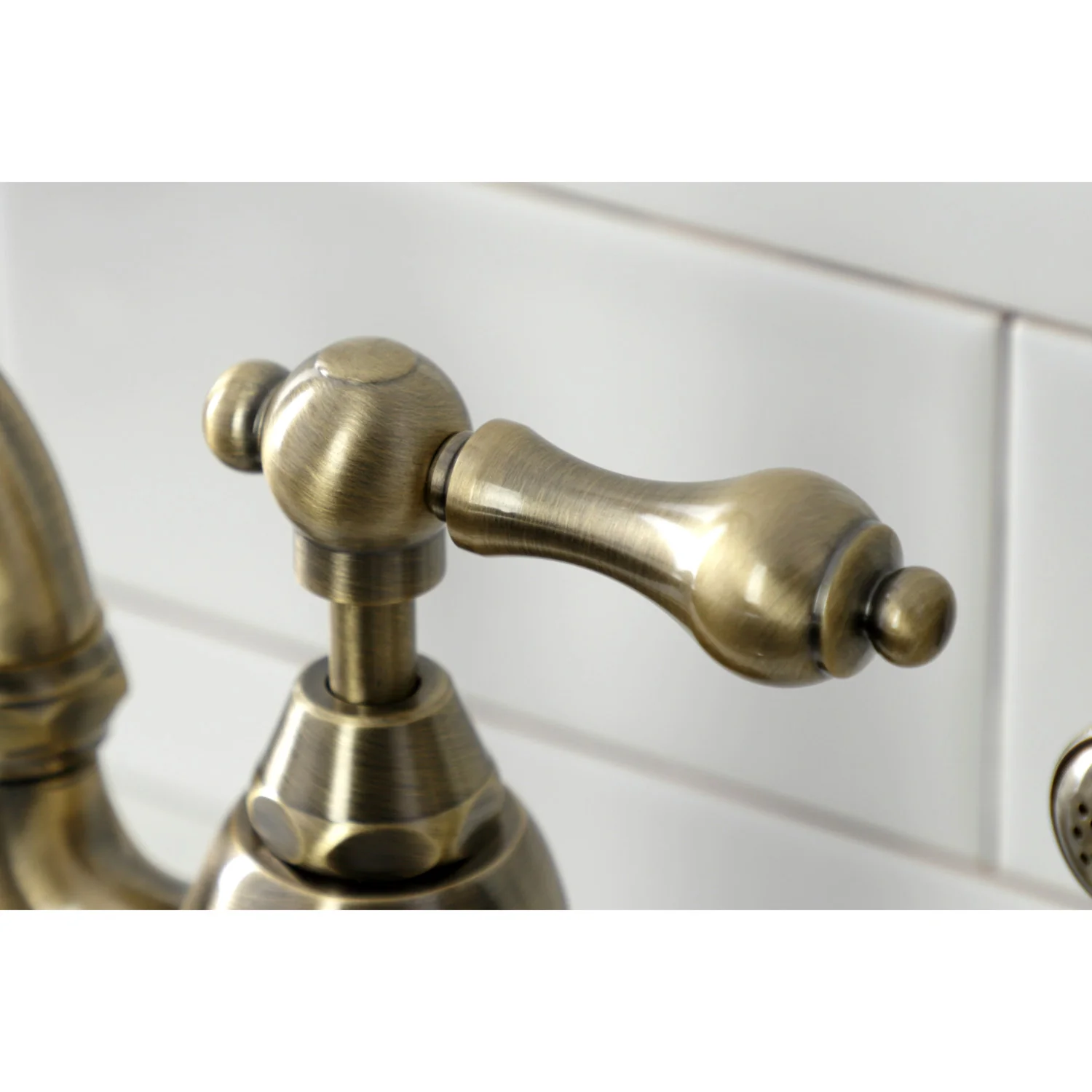 Kingston Heirloom KS7793ALBS - English Country Two-Handle 3-Hole Deck Mount Bridge Kitchen Faucet with Brass Sprayer, Antique Brass - Image 2