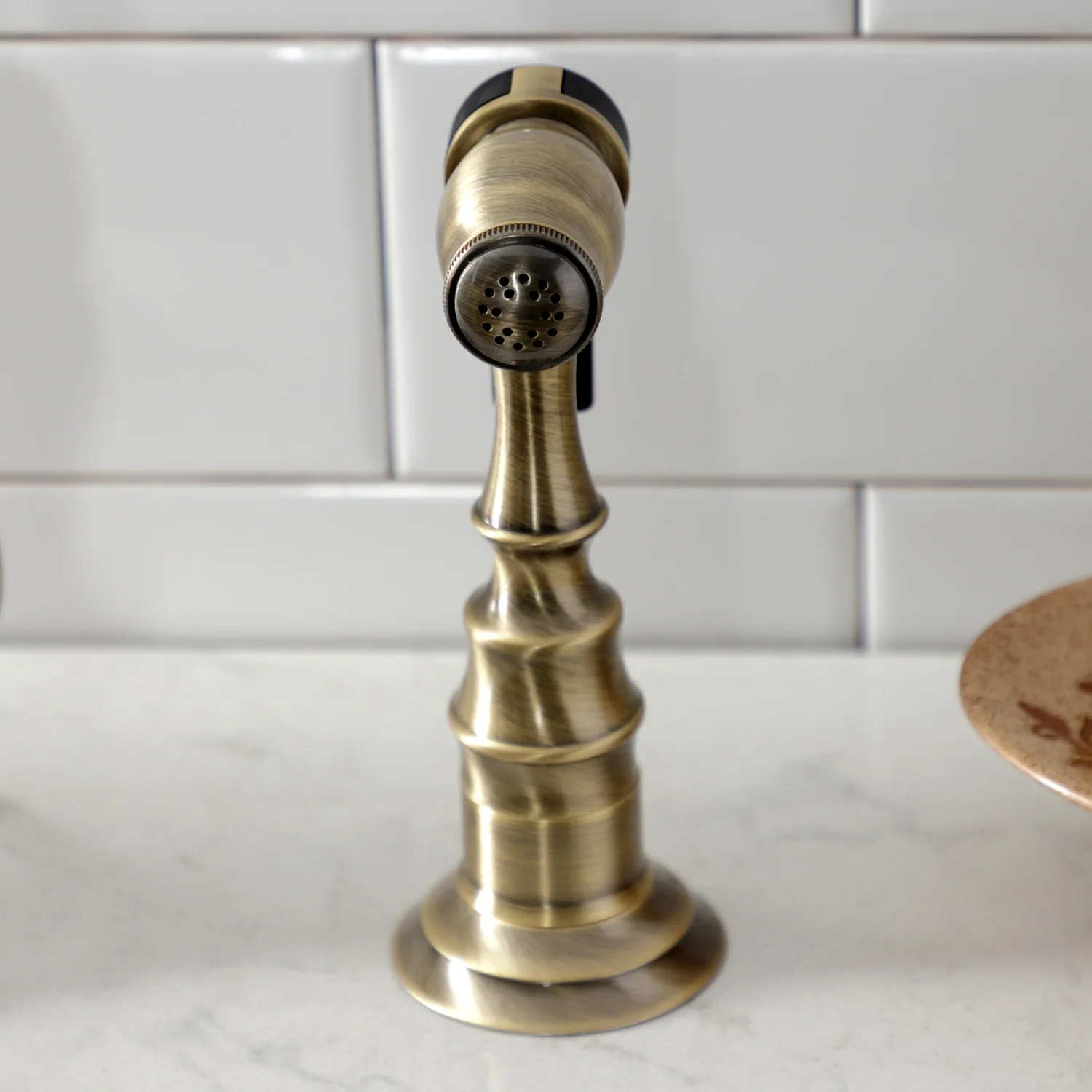 Kingston Heirloom KS7793PLBS - English Country Two-Handle 3-Hole Deck Mount Bridge Kitchen Faucet with Brass Sprayer, Antique Brass - Image 6