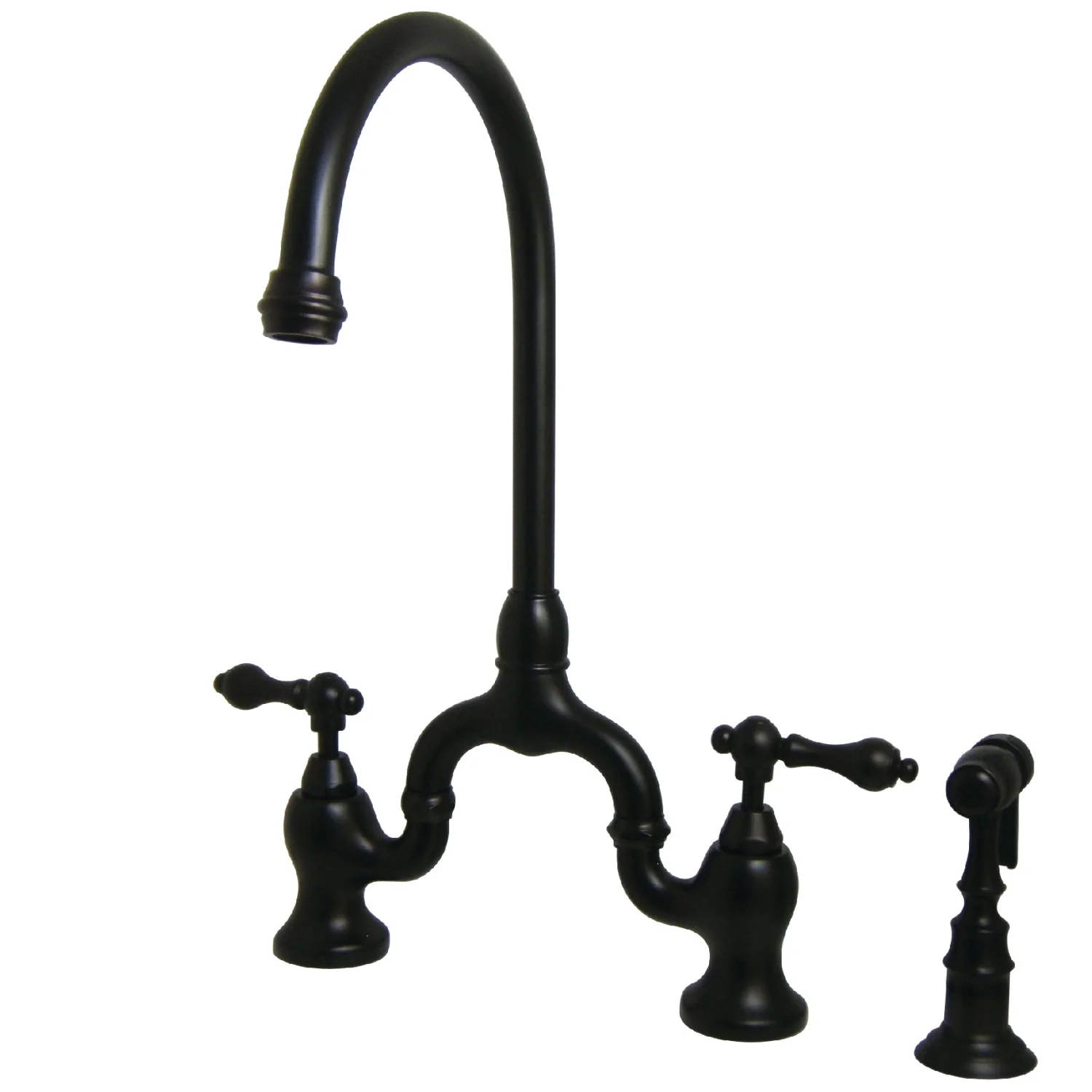 Kingston Heirloom KS7795ALBS - English Country Two-Handle 3-Hole Deck Mount Bridge Kitchen Faucet with Brass Sprayer, Oil Rubbed Bronze