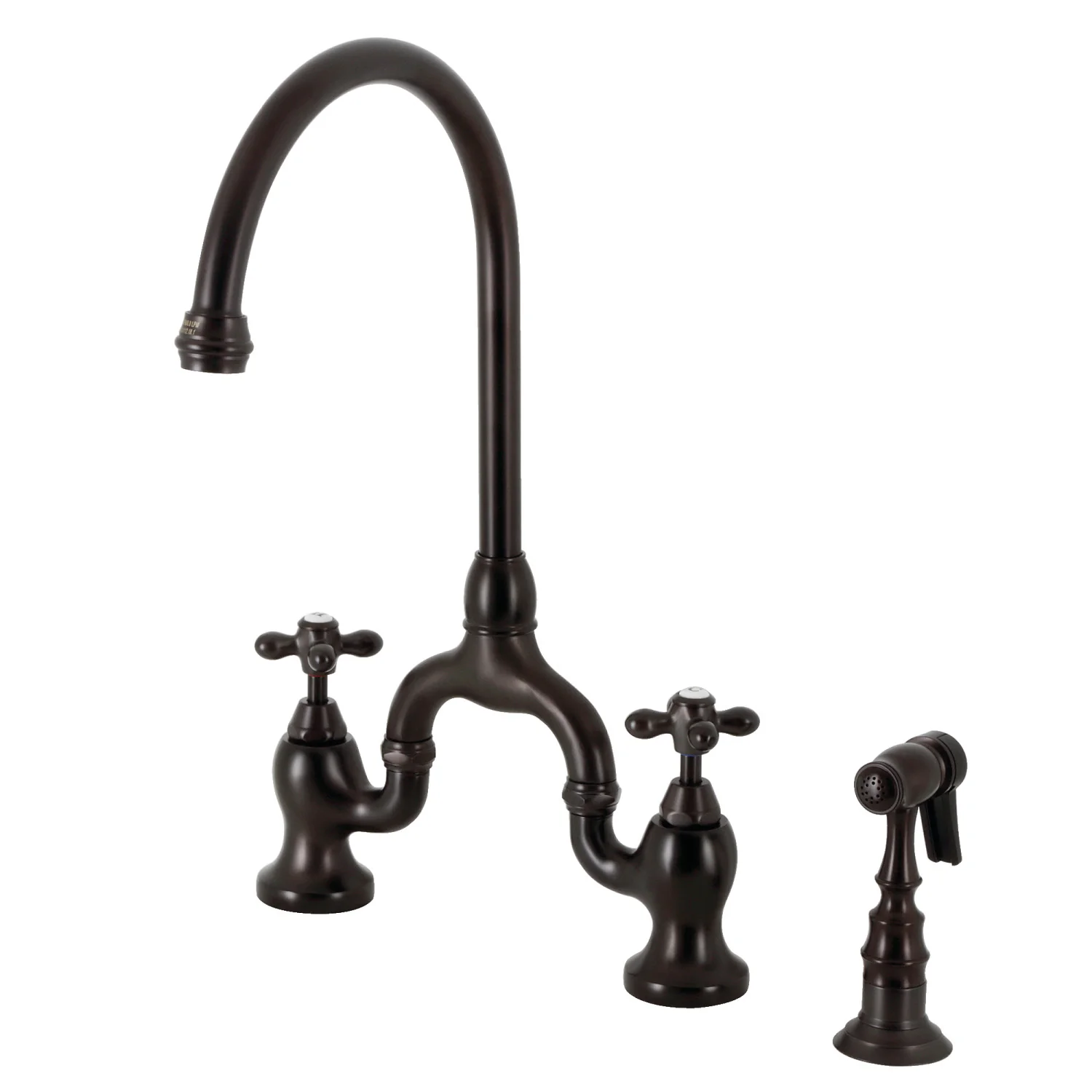 Kingston Heirloom KS7795AXBS - English Country Two-Handle 3-Hole Deck Mount Bridge Kitchen Faucet with Brass Sprayer, Oil Rubbed Bronze