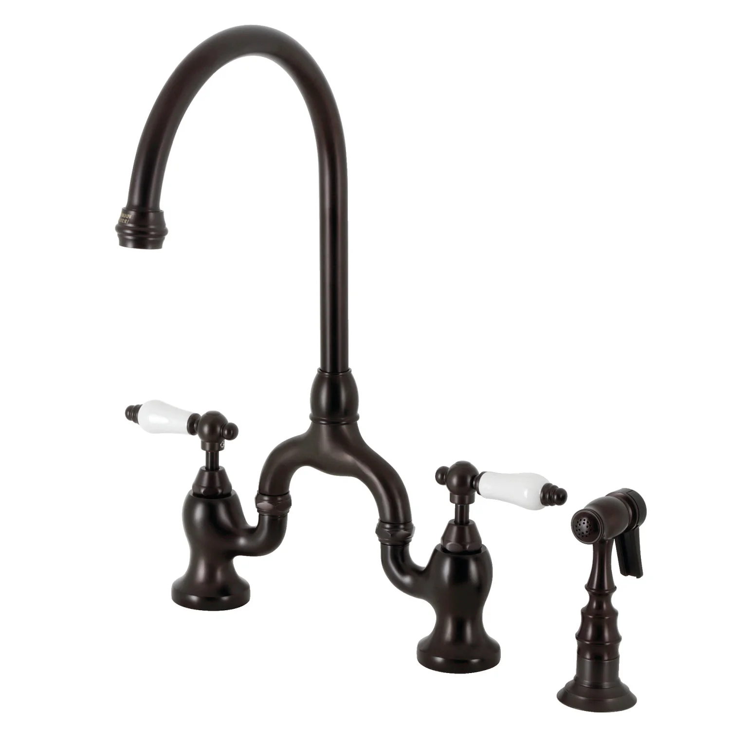 Kingston Heirloom KS7795PLBS - English Country Two-Handle 3-Hole Deck Mount Bridge Kitchen Faucet with Brass Sprayer, Oil Rubbed Bronze