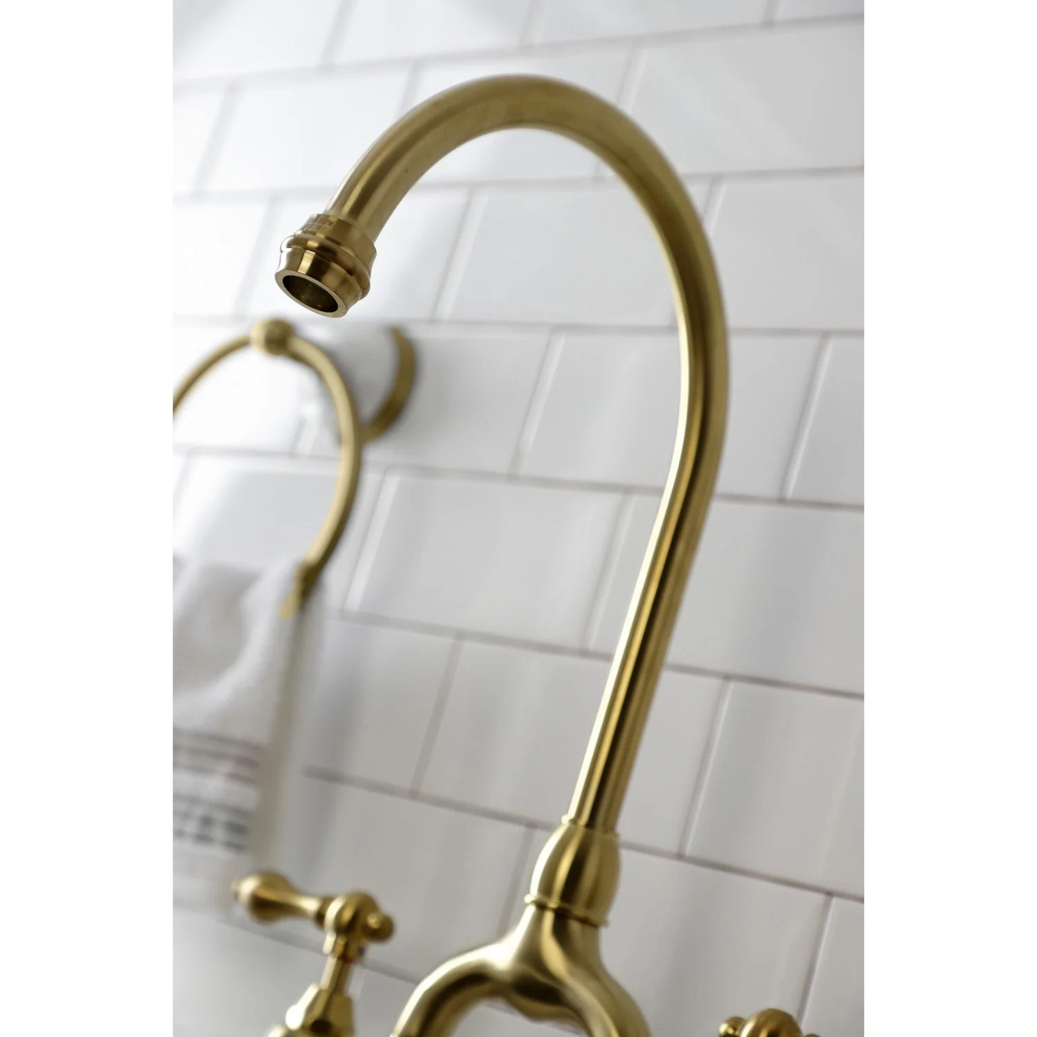 Kingston Heirloom KS7797ALBS - English Country Two-Handle 3-Hole Deck Mount Bridge Kitchen Faucet with Brass Sprayer, Brushed Brass - Image 5
