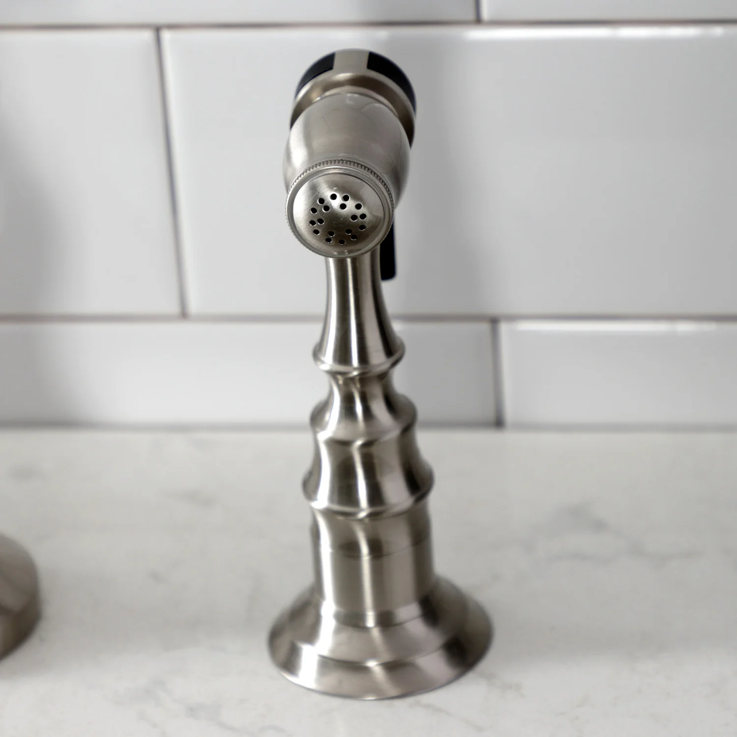 Kingston Heirloom KS7798AXBS - English Country Two-Handle 3-Hole Deck Mount Bridge Kitchen Faucet with Brass Sprayer, Brushed Nickel - Image 6