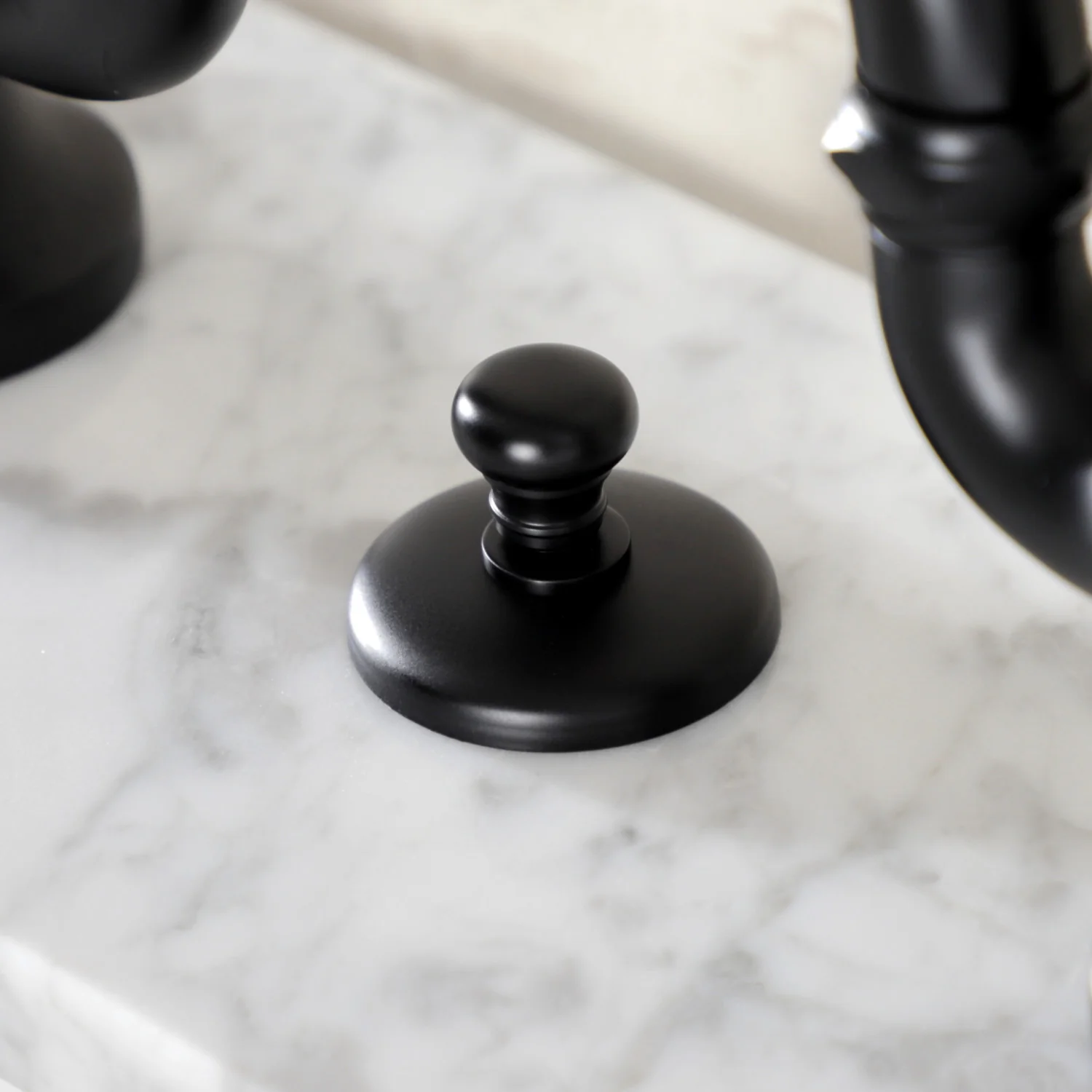 Kingston Heirloom KS7970TX - French Country Two-Handle 3-Hole Deck Mount Bridge Bathroom Faucet with Brass Pop-Up, Matte Black - Image 4