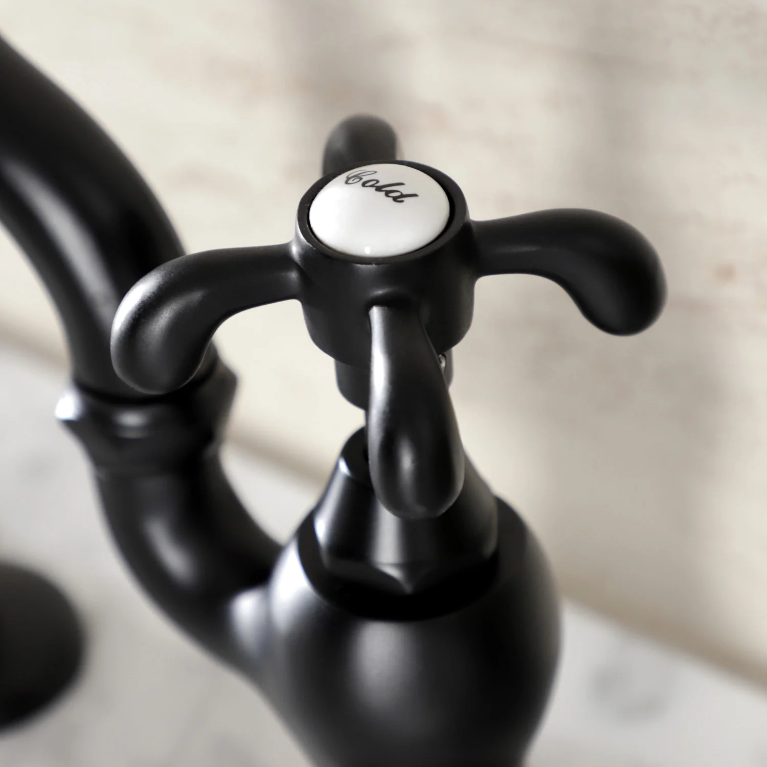 Kingston Heirloom KS7970TX - French Country Two-Handle 3-Hole Deck Mount Bridge Bathroom Faucet with Brass Pop-Up, Matte Black - Image 5
