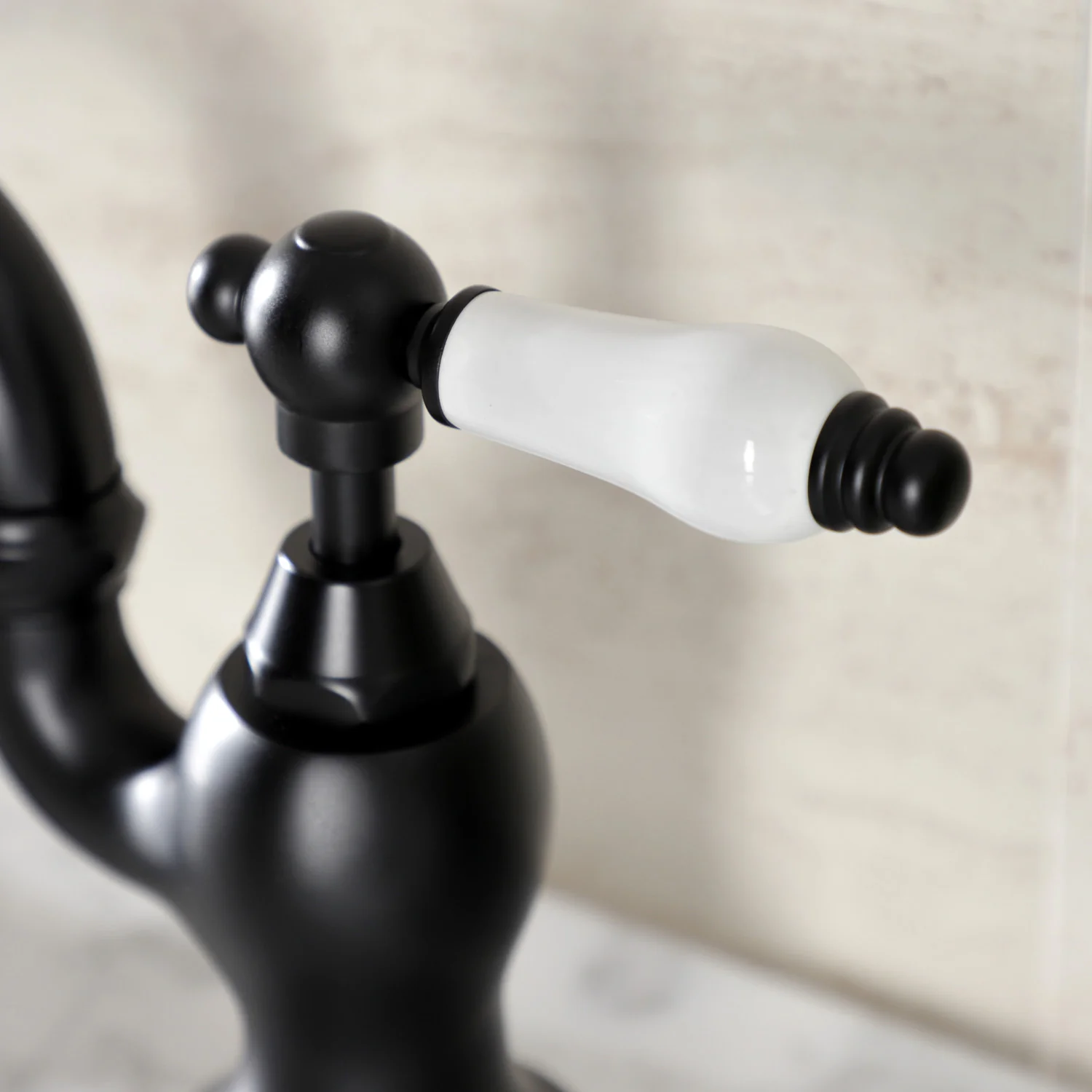 Kingston Tulare KS7990PL - English Country Two-Handle 3-Hole Deck Mount Bridge Bathroom Faucet with Brass Pop-Up, Matte Black - Image 5