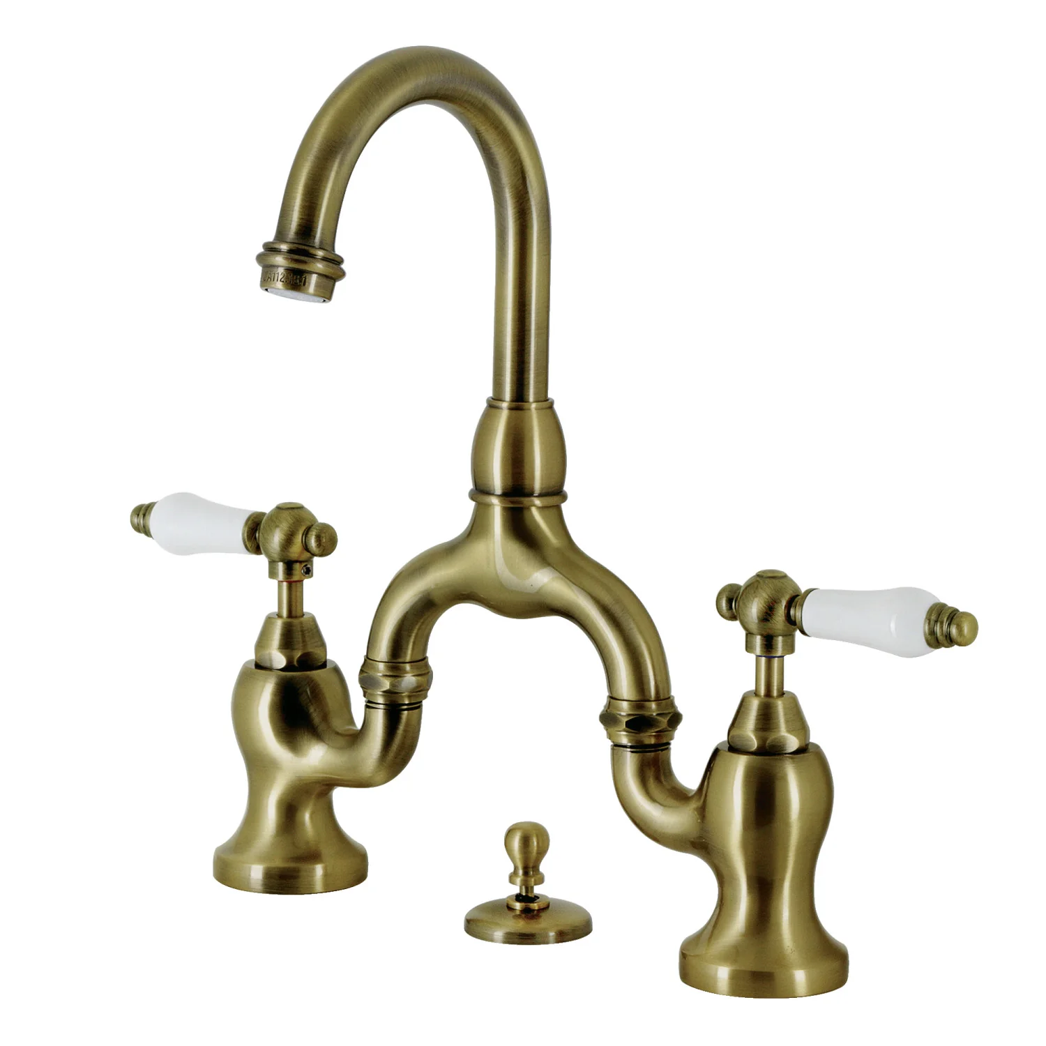 Kingston Tulare KS7993PL - English Country Two-Handle 3-Hole Deck Mount Bridge Bathroom Faucet with Brass Pop-Up, Antique Brass