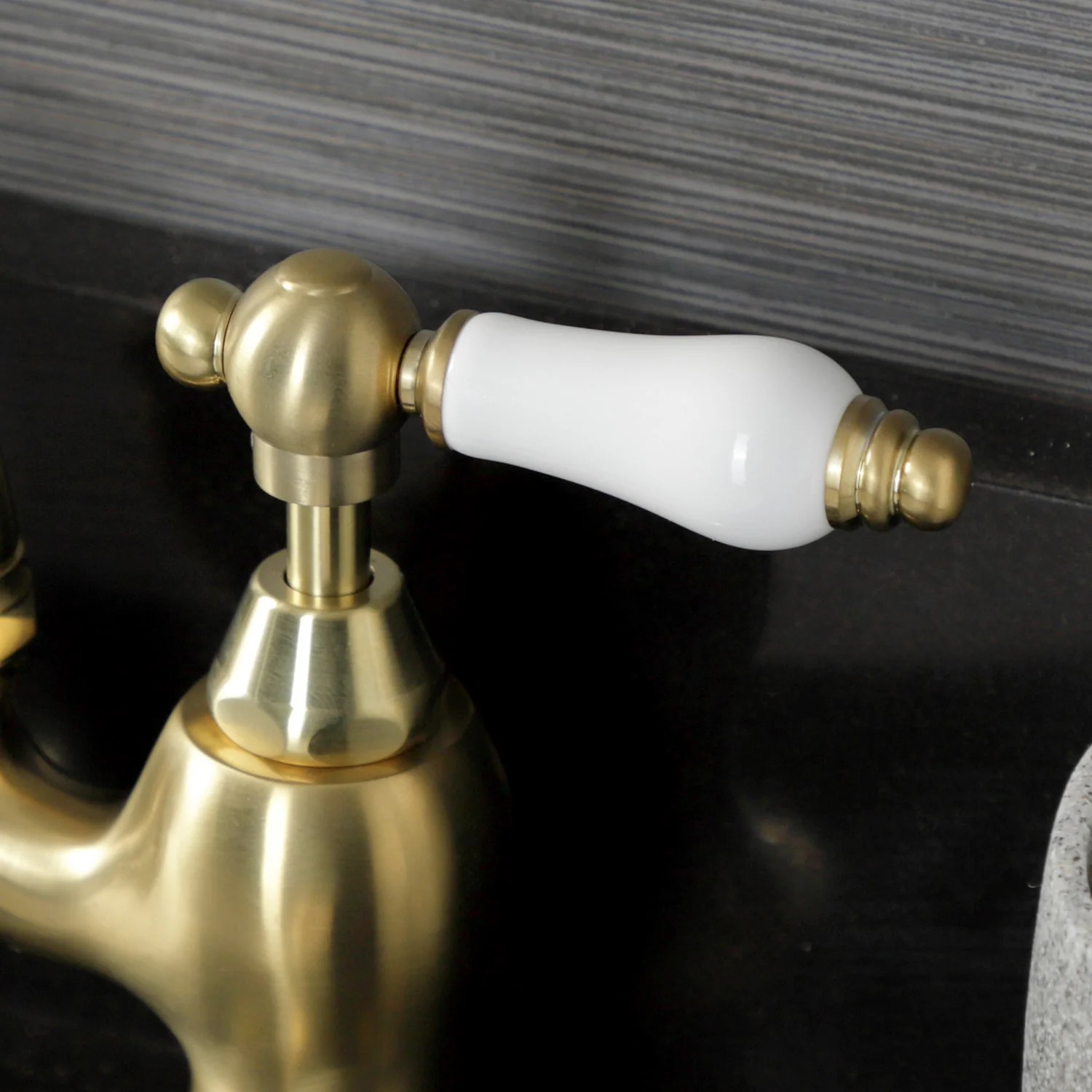 Kingston Tulare KS7997PL - English Country Two-Handle 3-Hole Deck Mount Bridge Bathroom Faucet with Brass Pop-Up, Brushed Brass - Image 7