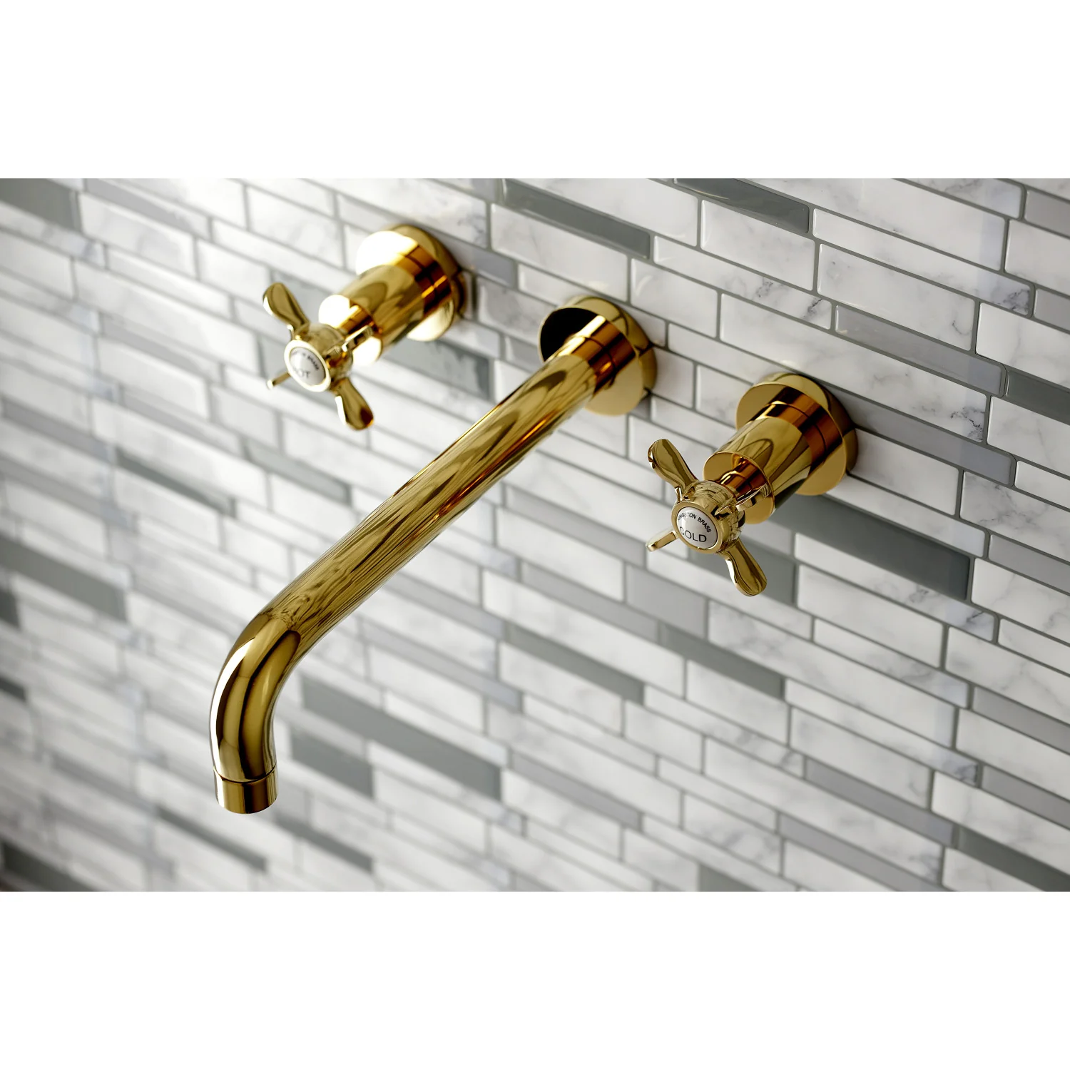 Kingston Tulare KS8022BEX - Essex Two-Handle 3-Hole Wall Mount Tub Faucet, Polished Brass - Image 5