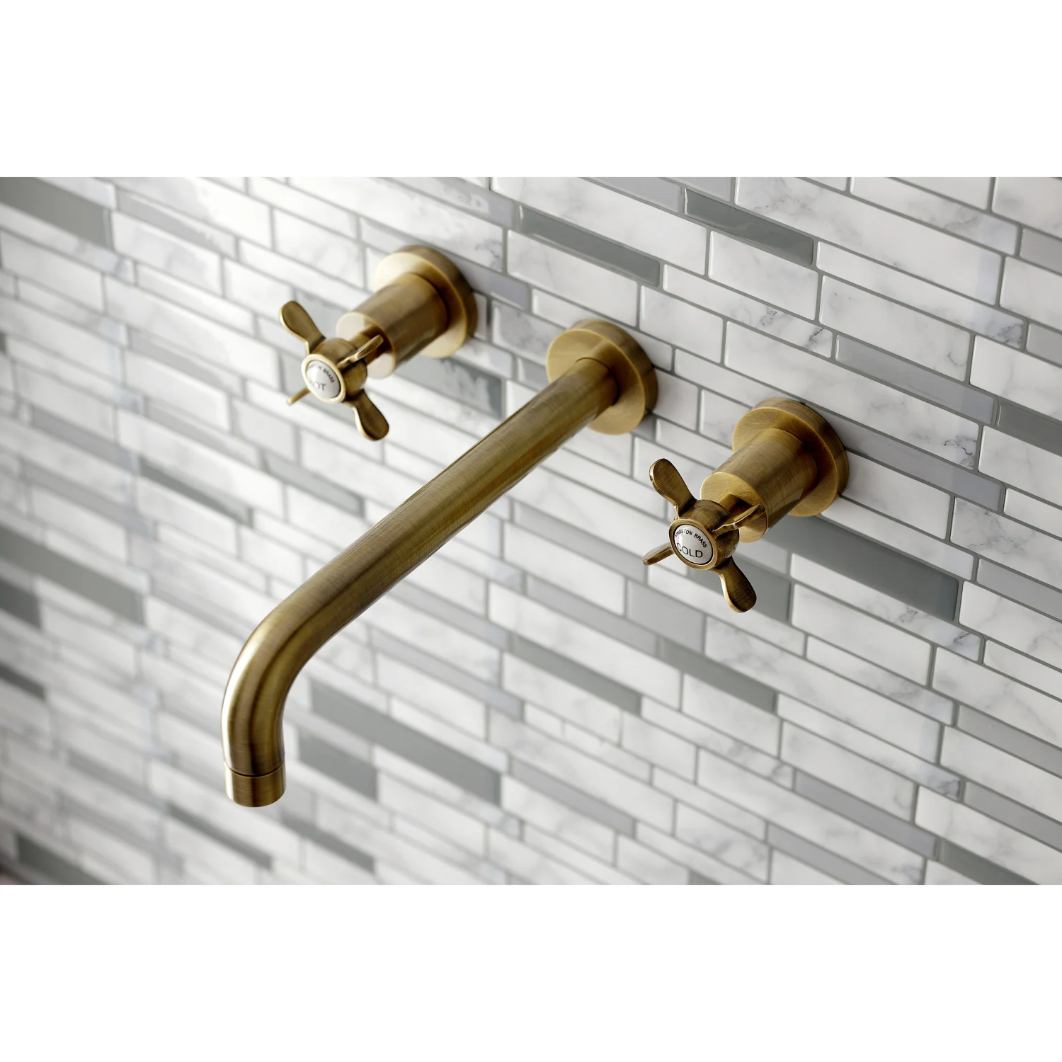 Kingston Tulare KS8023BEX - Essex Two-Handle 3-Hole Wall Mount Tub Faucet, Antique Brass - Image 5