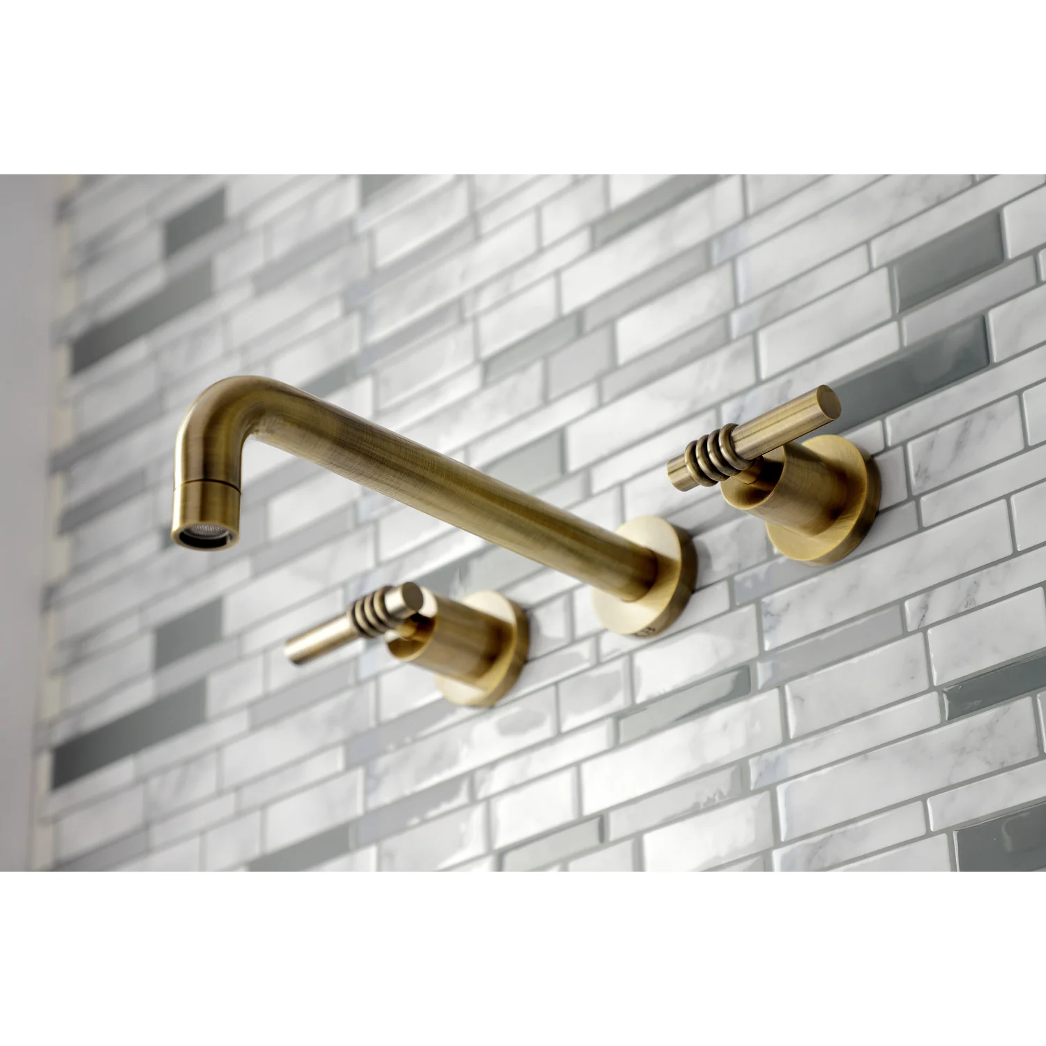 Kingston Sona KS8023ML - Milano Two-Handle 3-Hole Wall Mount Tub Faucet, Antique Brass - Image 3