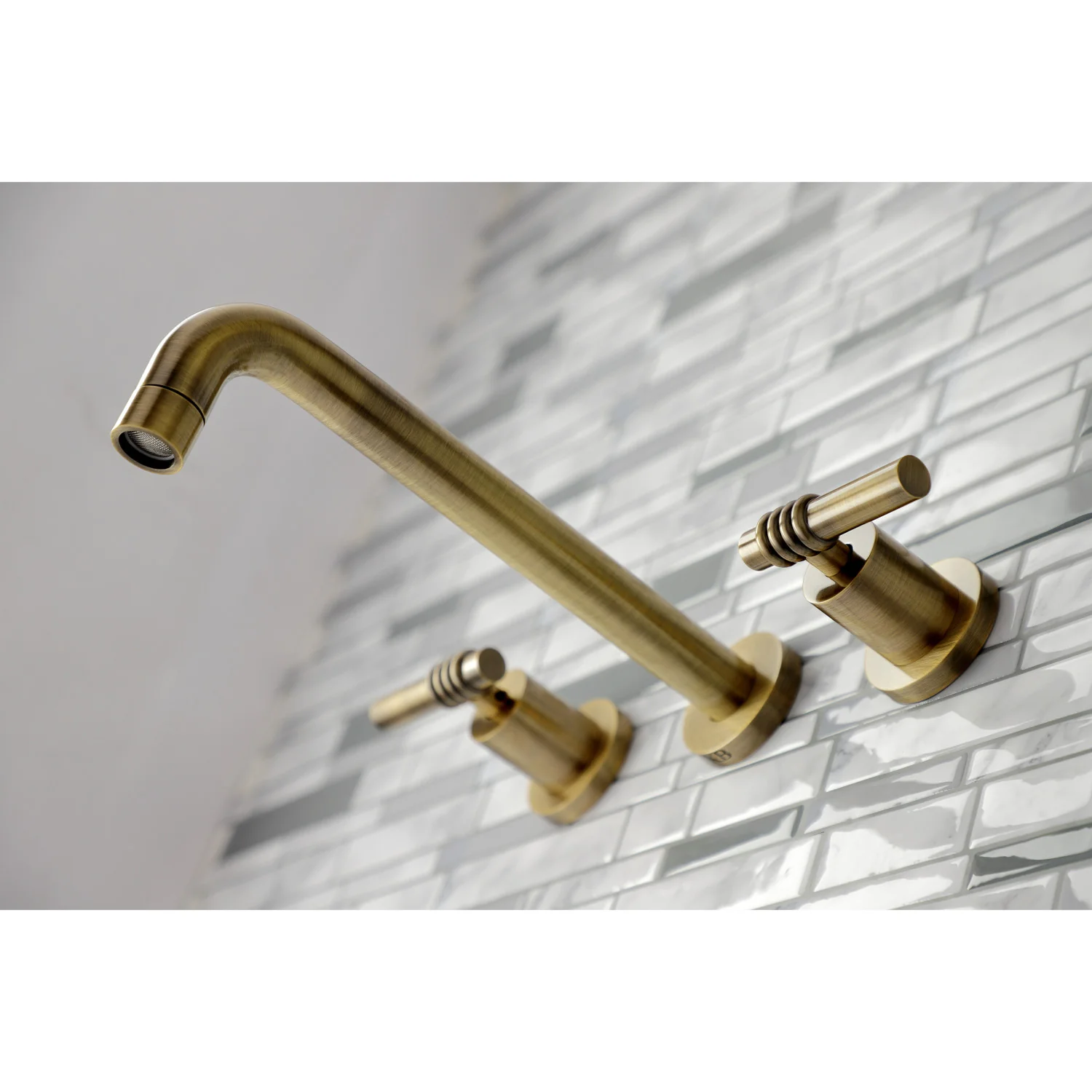 Kingston Sona KS8023ML - Milano Two-Handle 3-Hole Wall Mount Tub Faucet, Antique Brass - Image 4