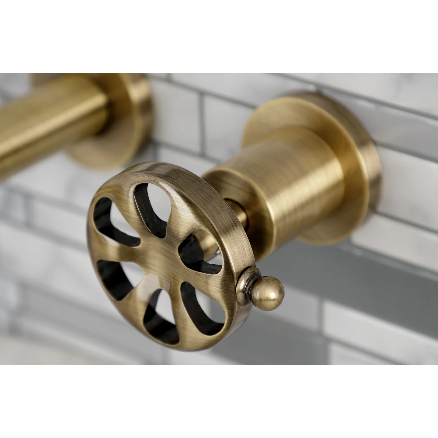 Kingston Sona KS8023RX - Belknap Two-Handle 3-Hole Wall Mount Tub Faucet, Antique Brass - Image 2