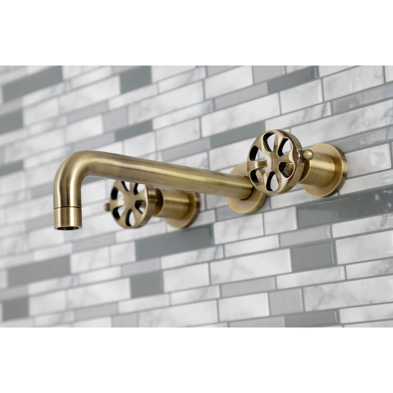 Kingston Sona KS8023RX - Belknap Two-Handle 3-Hole Wall Mount Tub Faucet, Antique Brass - Image 4