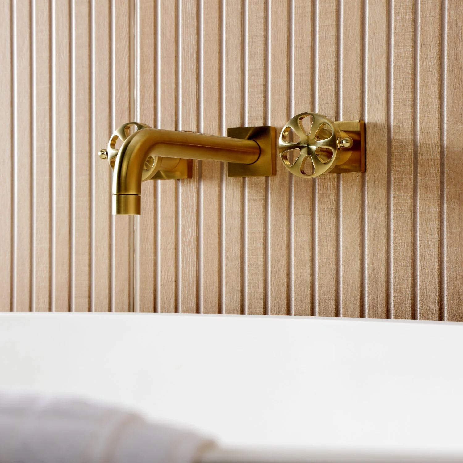 Kingston Sona KS8027RX - Belknap Two-Handle 3-Hole Wall Mount Tub Faucet, Brushed Brass - Image 4