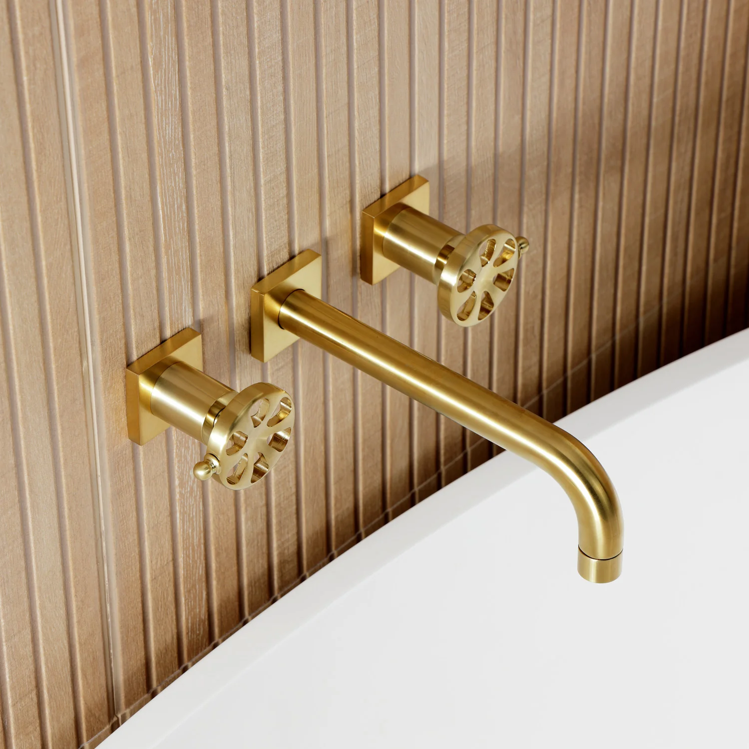Kingston Sona KS8027RX - Belknap Two-Handle 3-Hole Wall Mount Tub Faucet, Brushed Brass - Image 6
