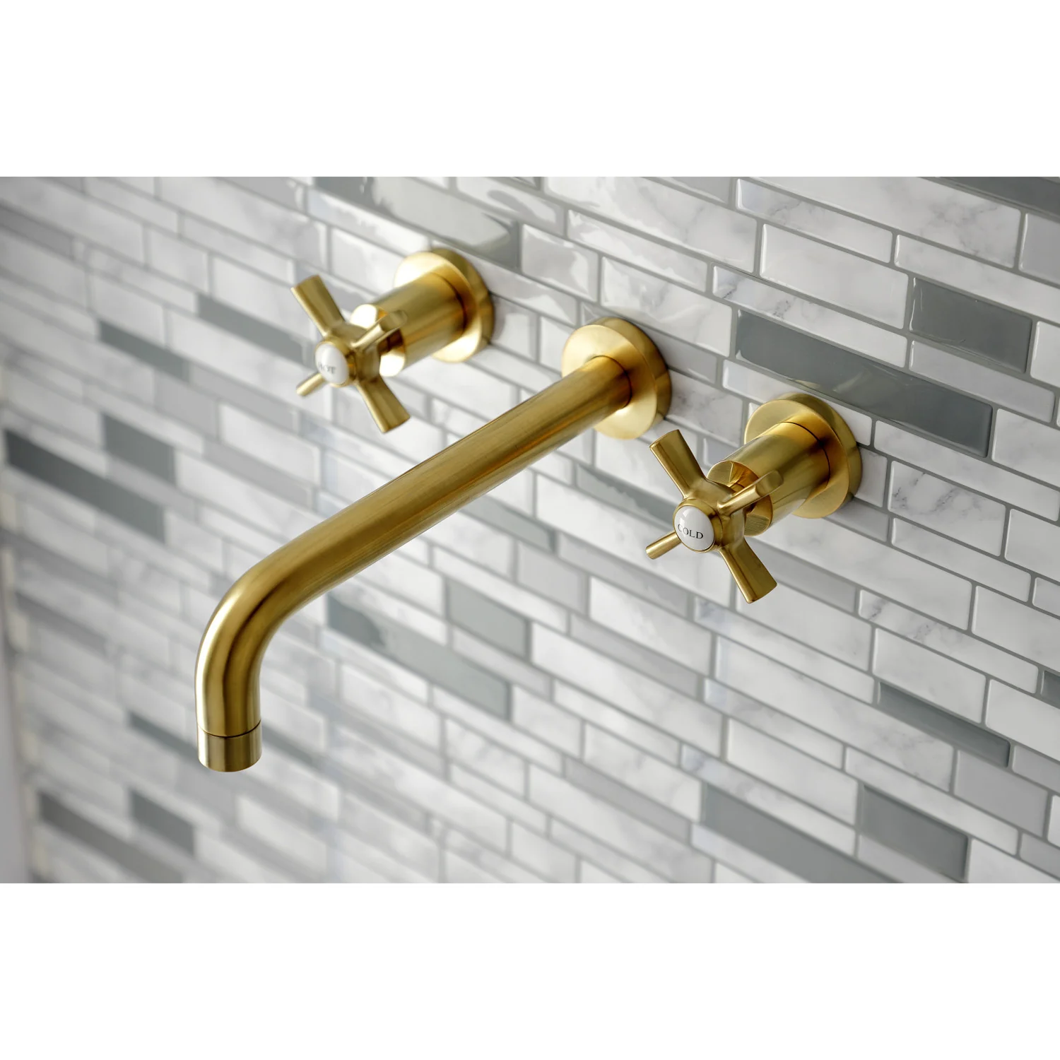 Kingston Sona KS8027ZX - Millennium Two-Handle 3-Hole Wall Mount Tub Faucet, Brushed Brass - Image 2
