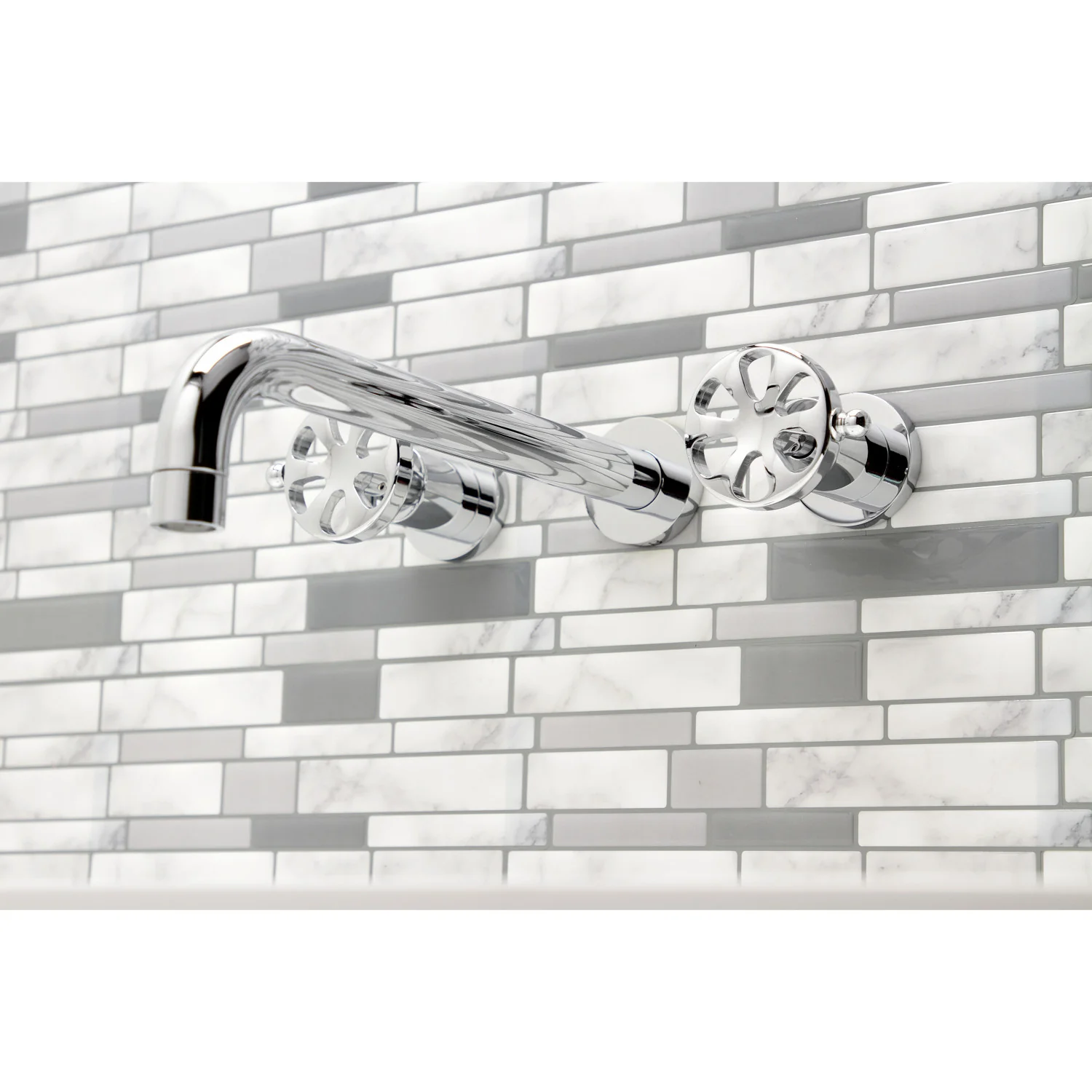 Kingston Sona KS8051RX - Belknap Two-Handle 3-Hole Wall Mount Tub Faucet, Polished Chrome - Image 4