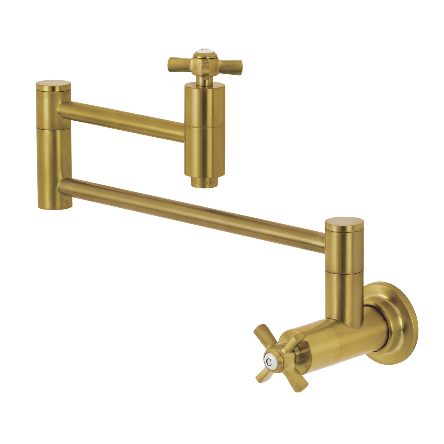 Kingston Sona KS8107ZX - Millennium Two-Handle 1-Hole Wall Mount Pot Filler Faucet, Brushed Brass