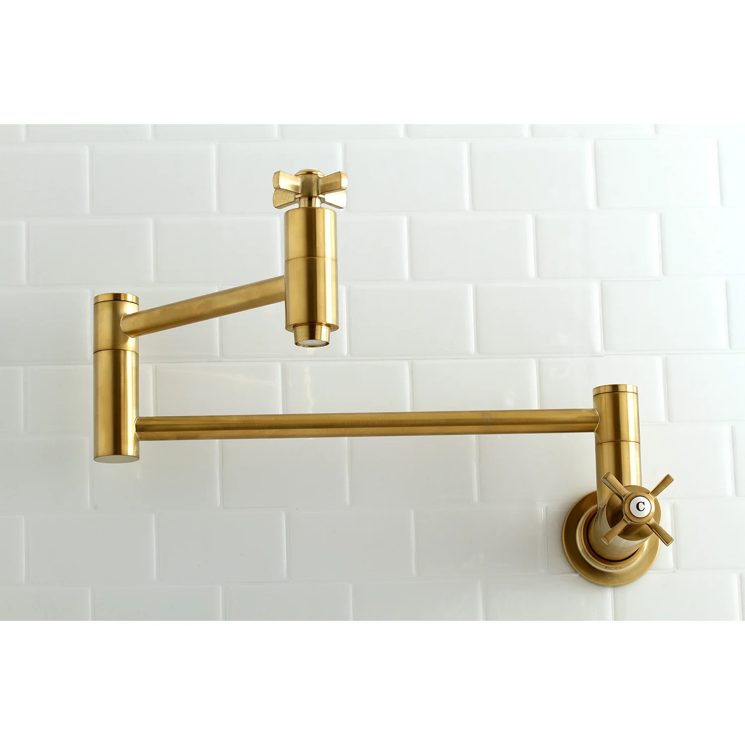 Kingston Sona KS8107ZX - Millennium Two-Handle 1-Hole Wall Mount Pot Filler Faucet, Brushed Brass - Image 2