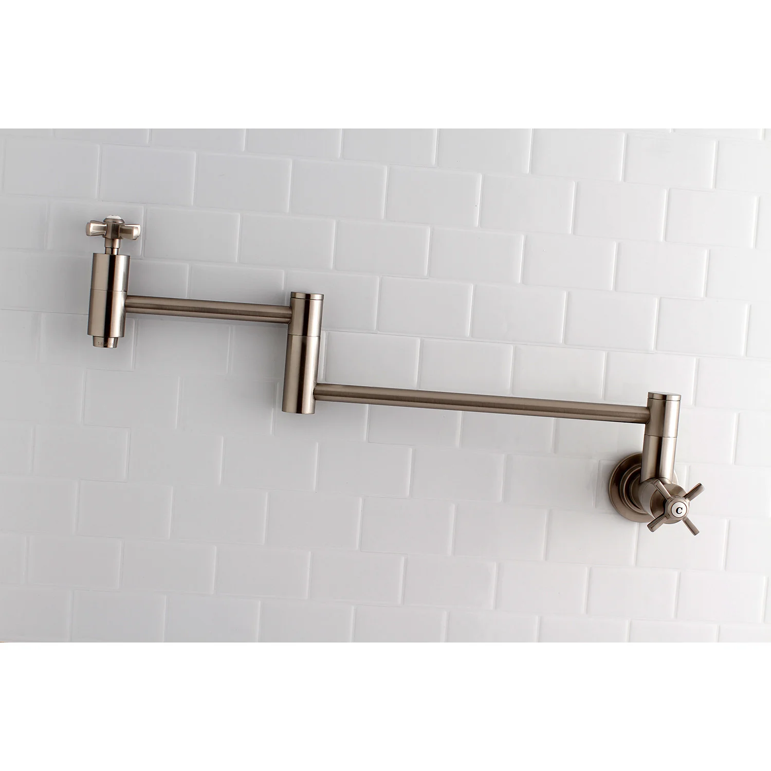 Kingston Sona KS8108ZX - Millennium Two-Handle 1-Hole Wall Mount Pot Filler Faucet, Brushed Nickel - Image 2