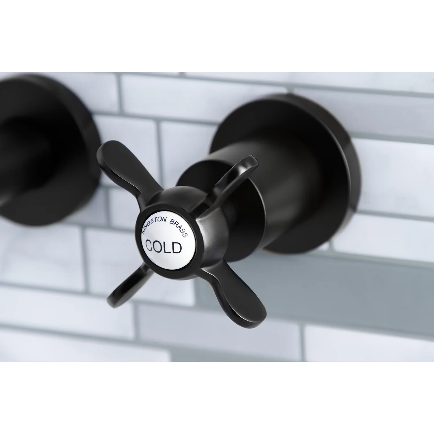 Kingston Sona KS8120BEX - Essex Double-Handle 3-Hole Wall Mount Bathroom Faucet, Matte Black - Image 3