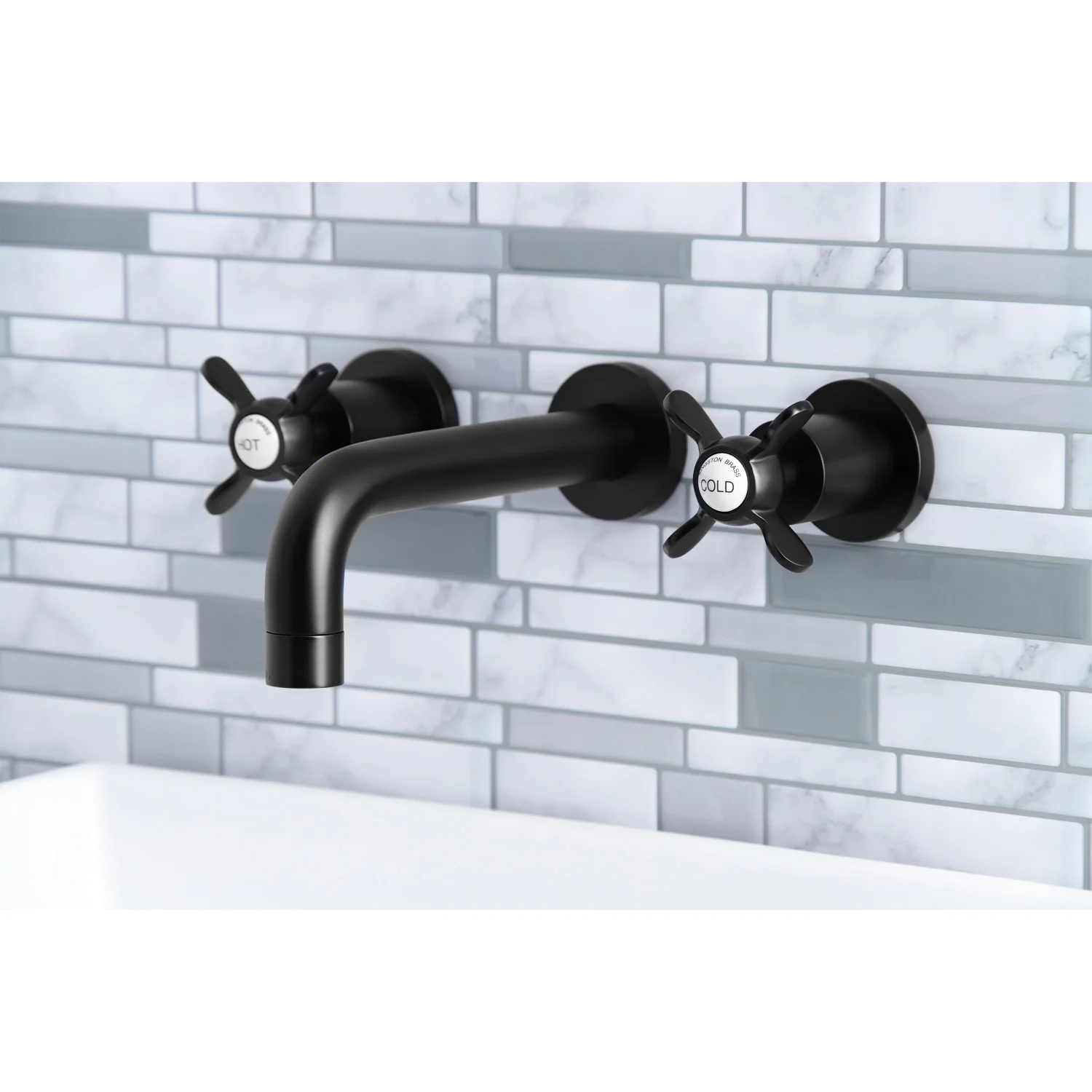 Kingston Sona KS8120BEX - Essex Double-Handle 3-Hole Wall Mount Bathroom Faucet, Matte Black - Image 9