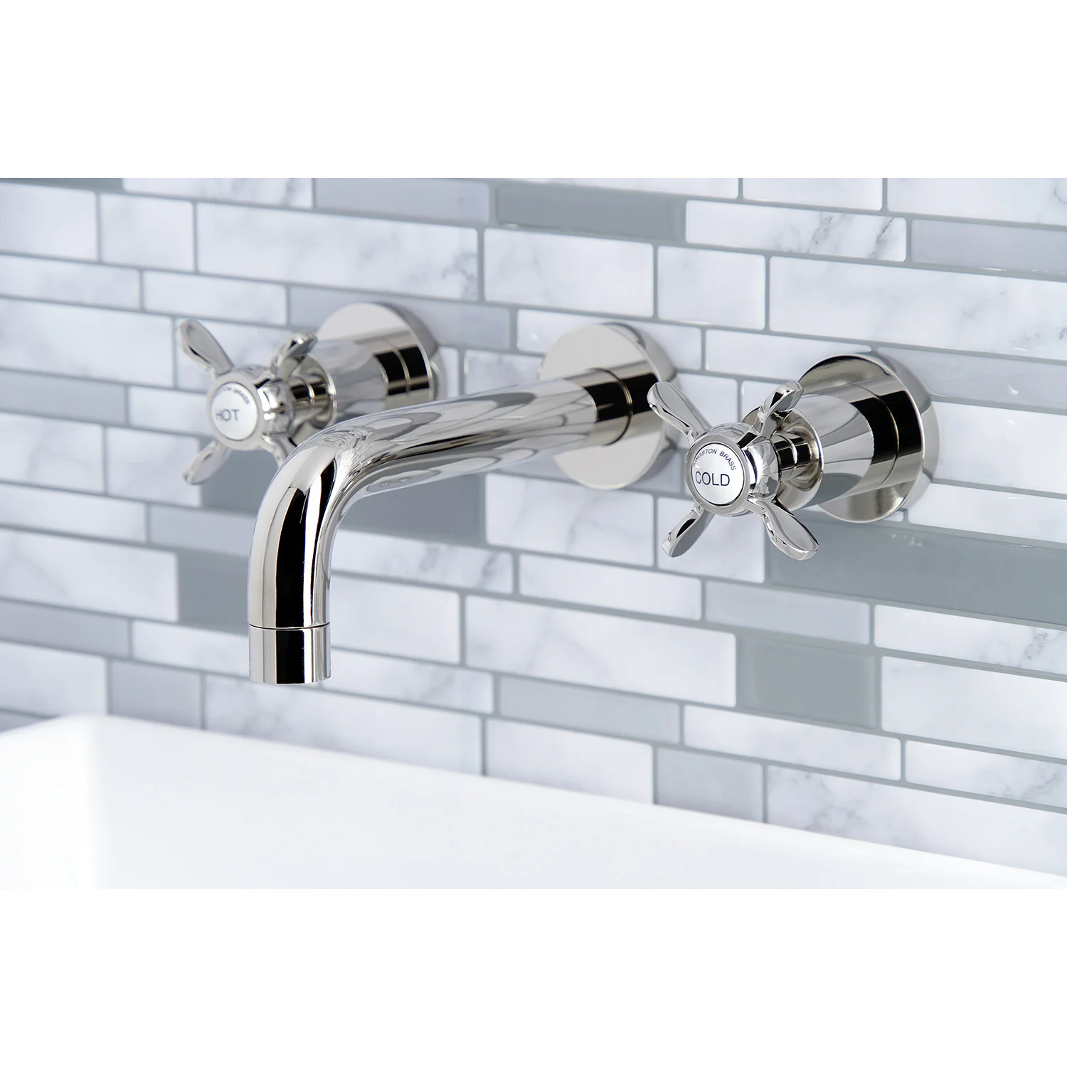 Kingston Sona KS8126BEX - Essex Double-Handle 3-Hole Wall Mount Bathroom Faucet, Polished Nickel - Image 3