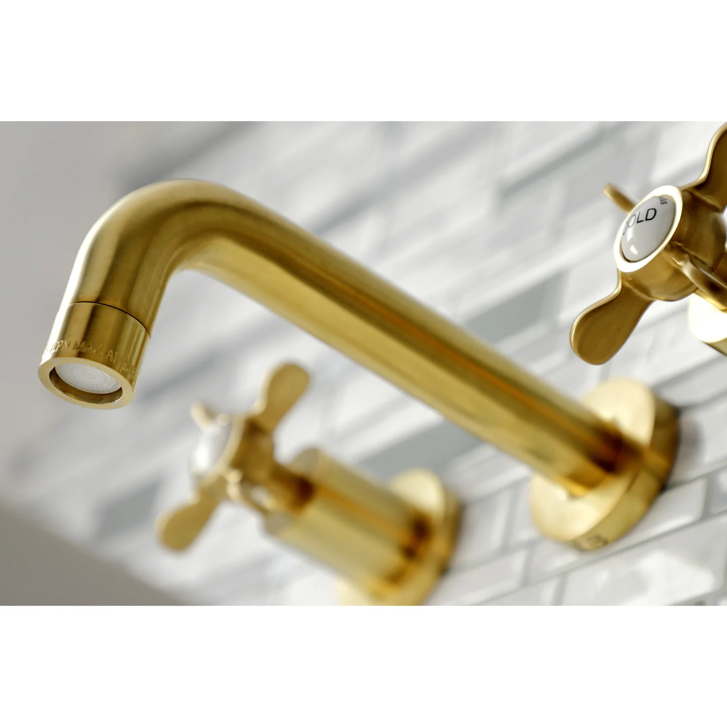 Kingston Sona KS8127BEX - Essex Double-Handle 3-Hole Wall Mount Bathroom Faucet, Brushed Brass - Image 5