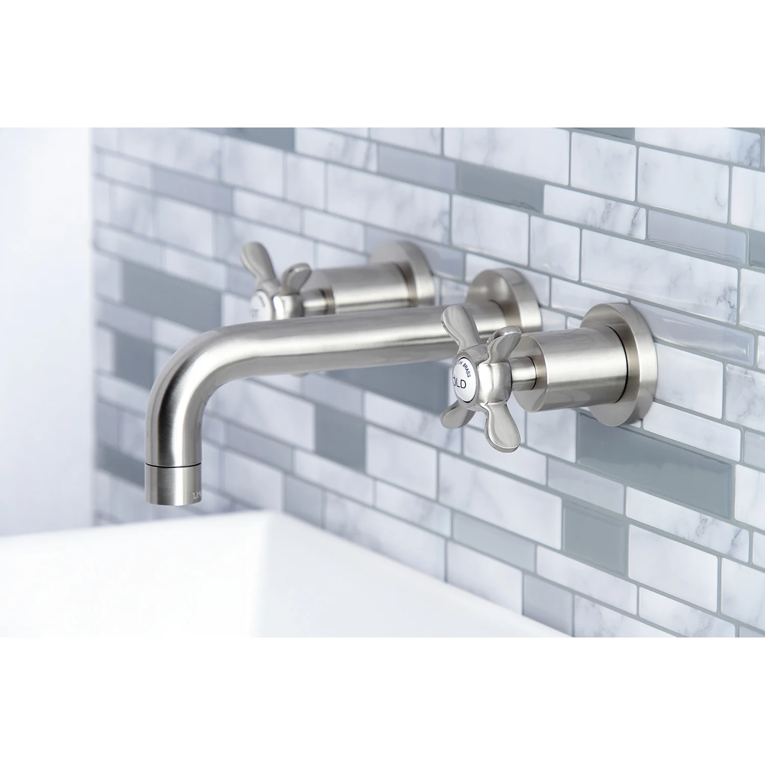 Kingston Sona KS8128BEX - Essex Double-Handle 3-Hole Wall Mount Bathroom Faucet, Brushed Nickel - Image 2