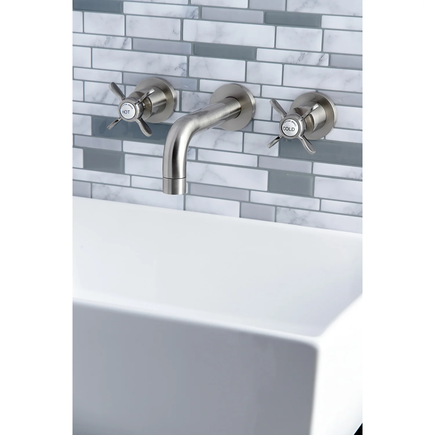 Kingston Sona KS8128BEX - Essex Double-Handle 3-Hole Wall Mount Bathroom Faucet, Brushed Nickel - Image 4